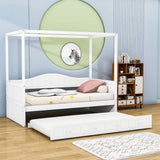 Wood Twin Size Canopy Daybed with Twin Trundle in Living Room