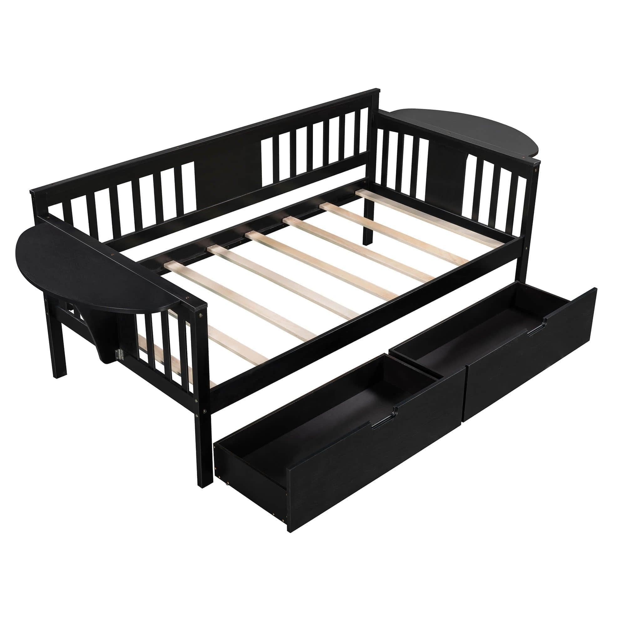 Wood Twin Daybed with Storage - [Drawers, Side Shelves]