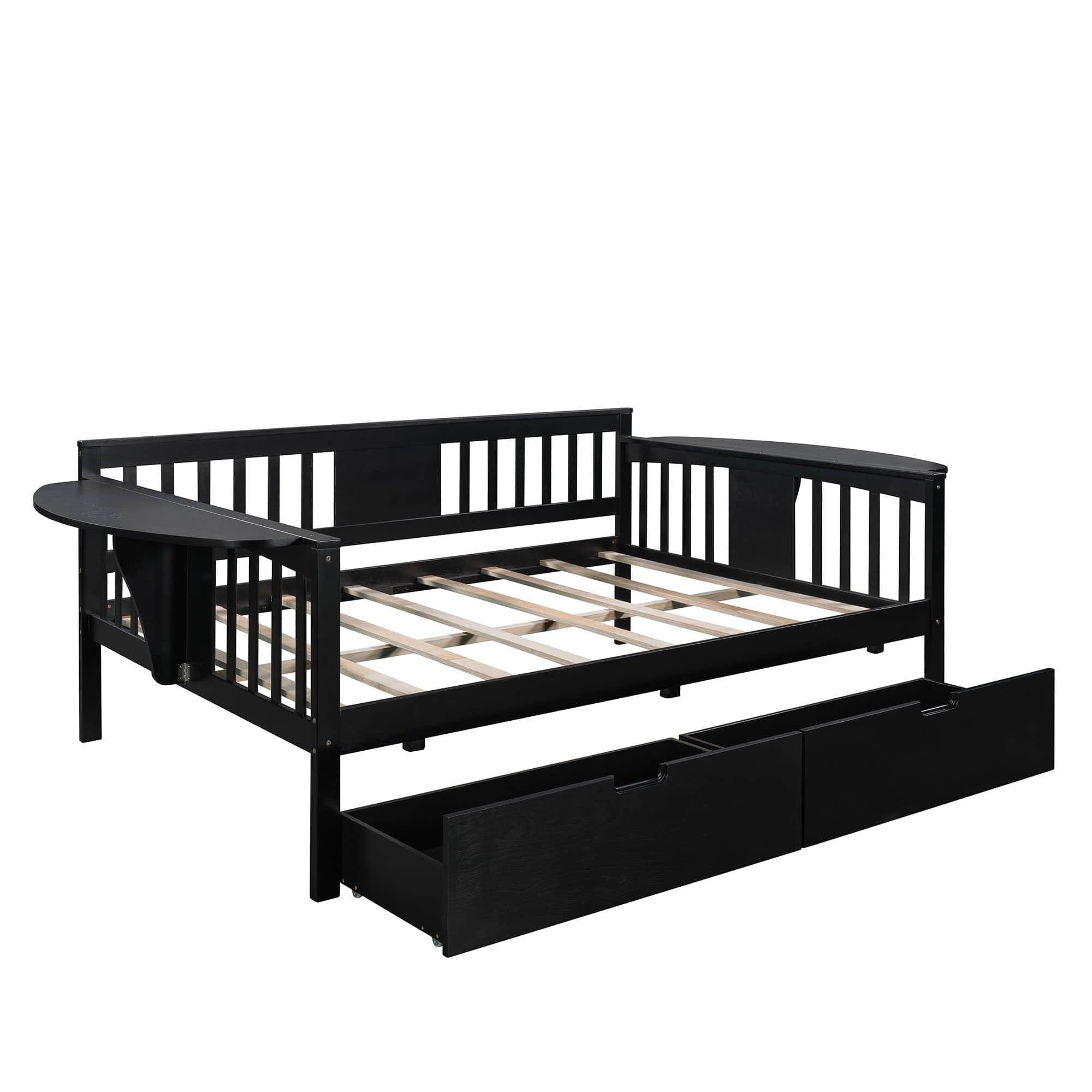 Wood Full Size Daybed with Storage - [Drawers, Side Shelves]