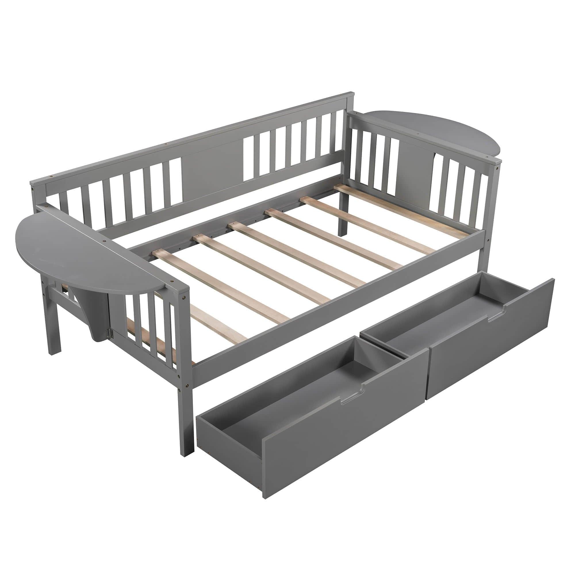 Wood Twin Daybed with Storage - [Drawers, Side Shelves]