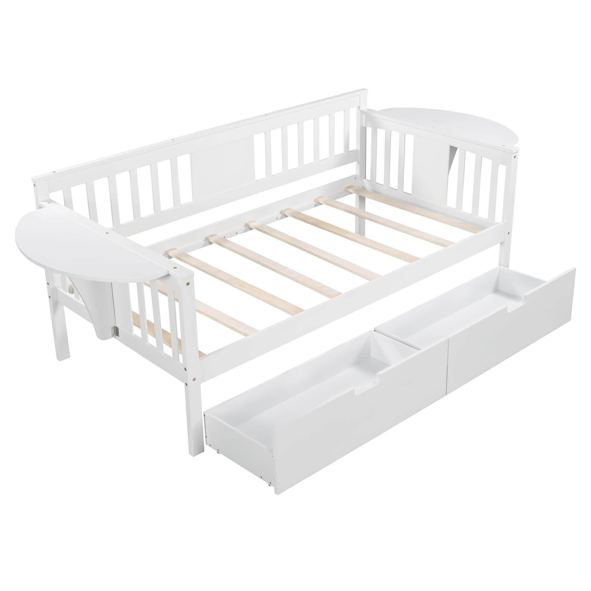 Wood Twin Daybed with Storage - [Drawers, Side Shelves]