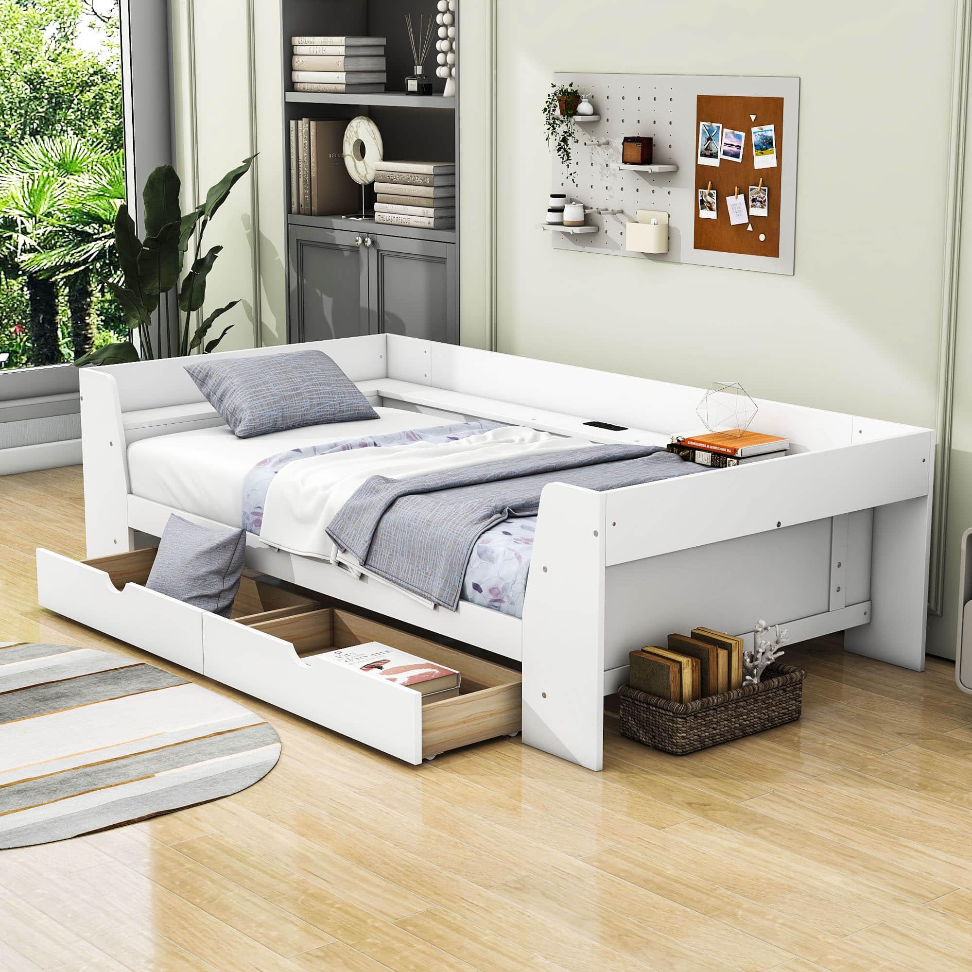 Wooden Twin Daybed with Storage and Charging Station - [Low]