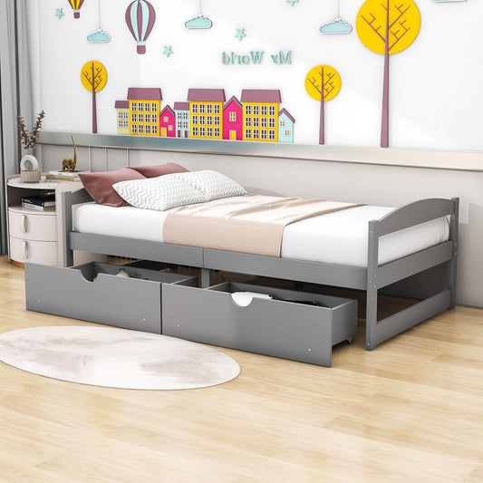 Wood Low Twin Daybed with Storage Drawers - [Backless]