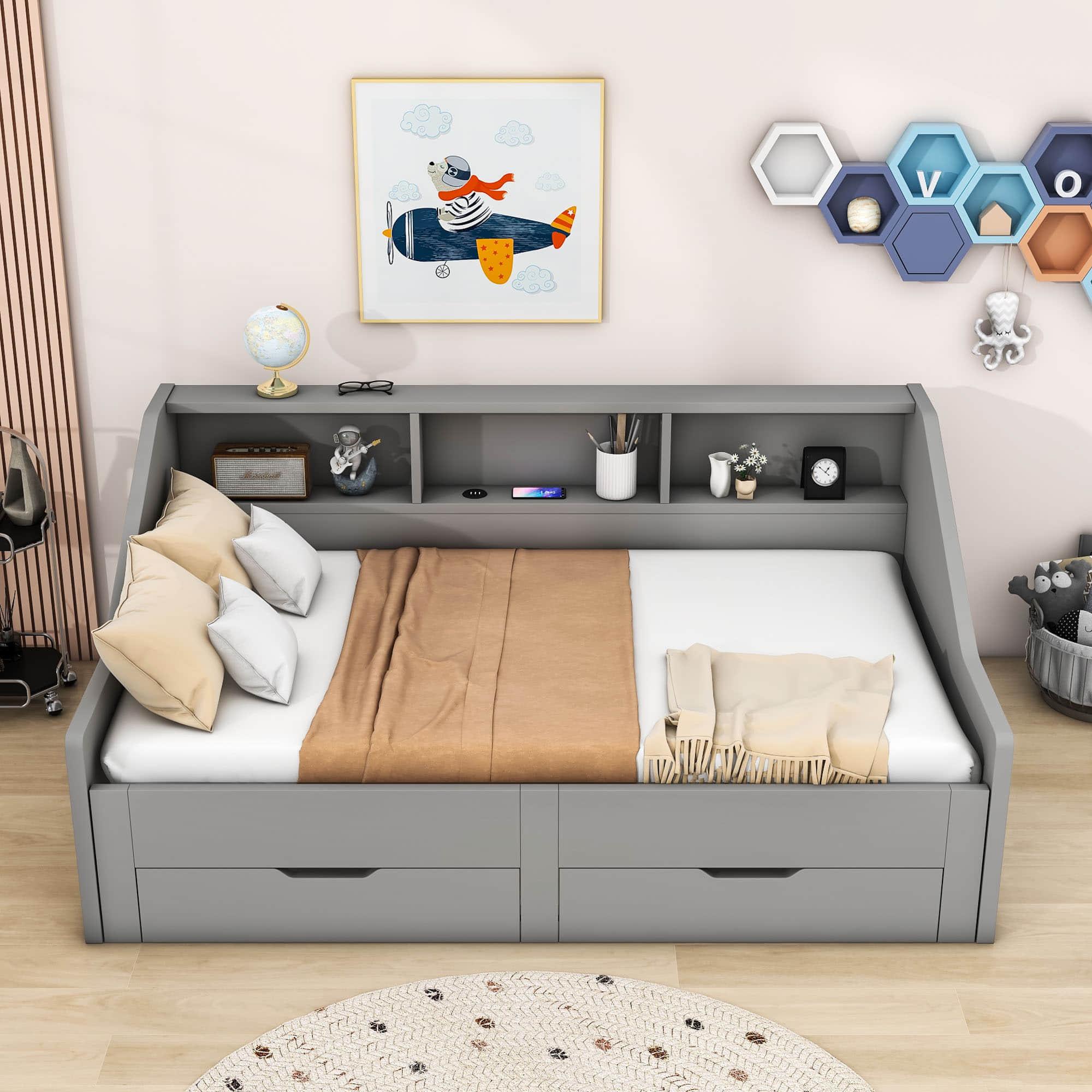 Wooden Twin to King Extendable Daybed with Pull-out Trundle and Storage