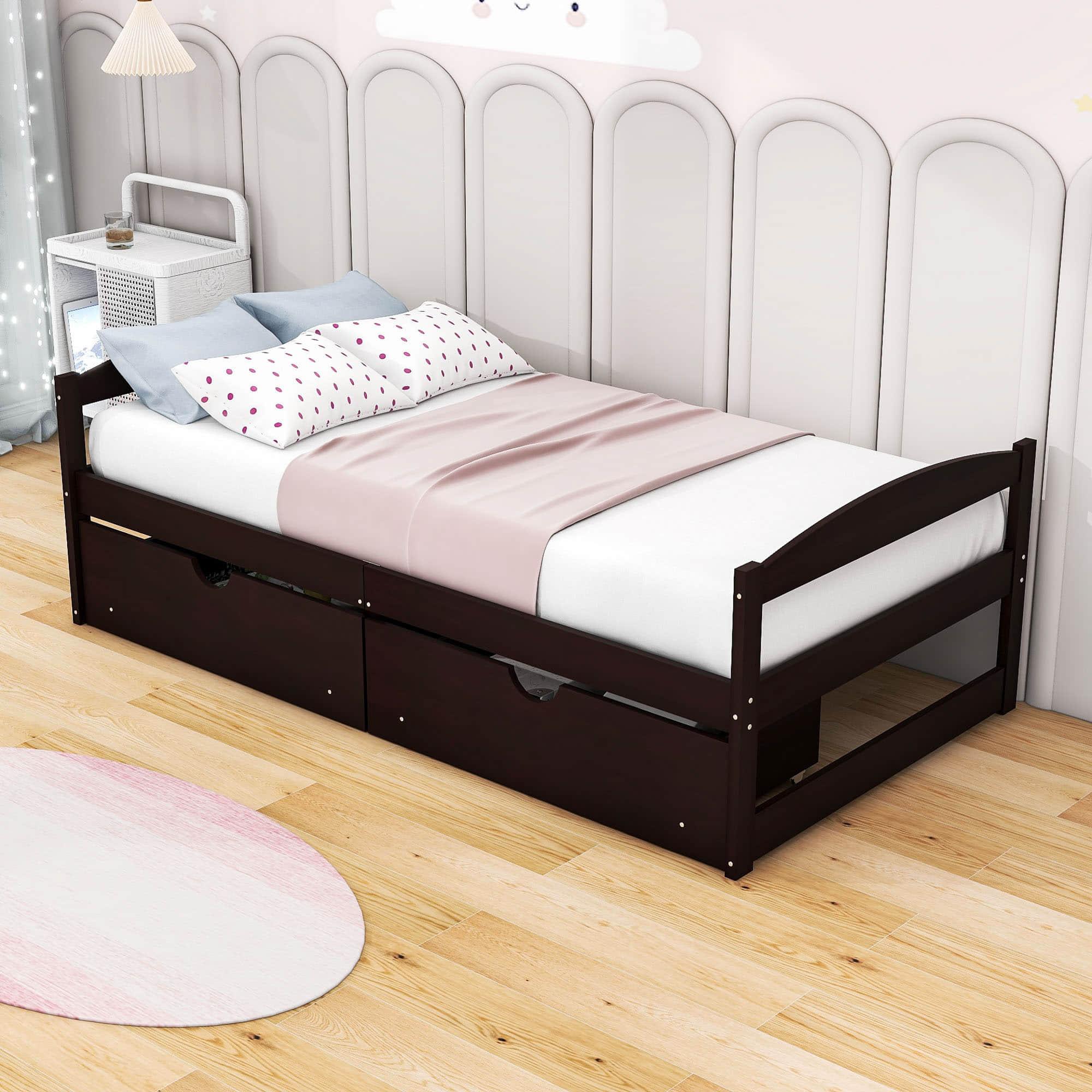 Wood Low Twin Daybed with Storage Drawers - [Backless]