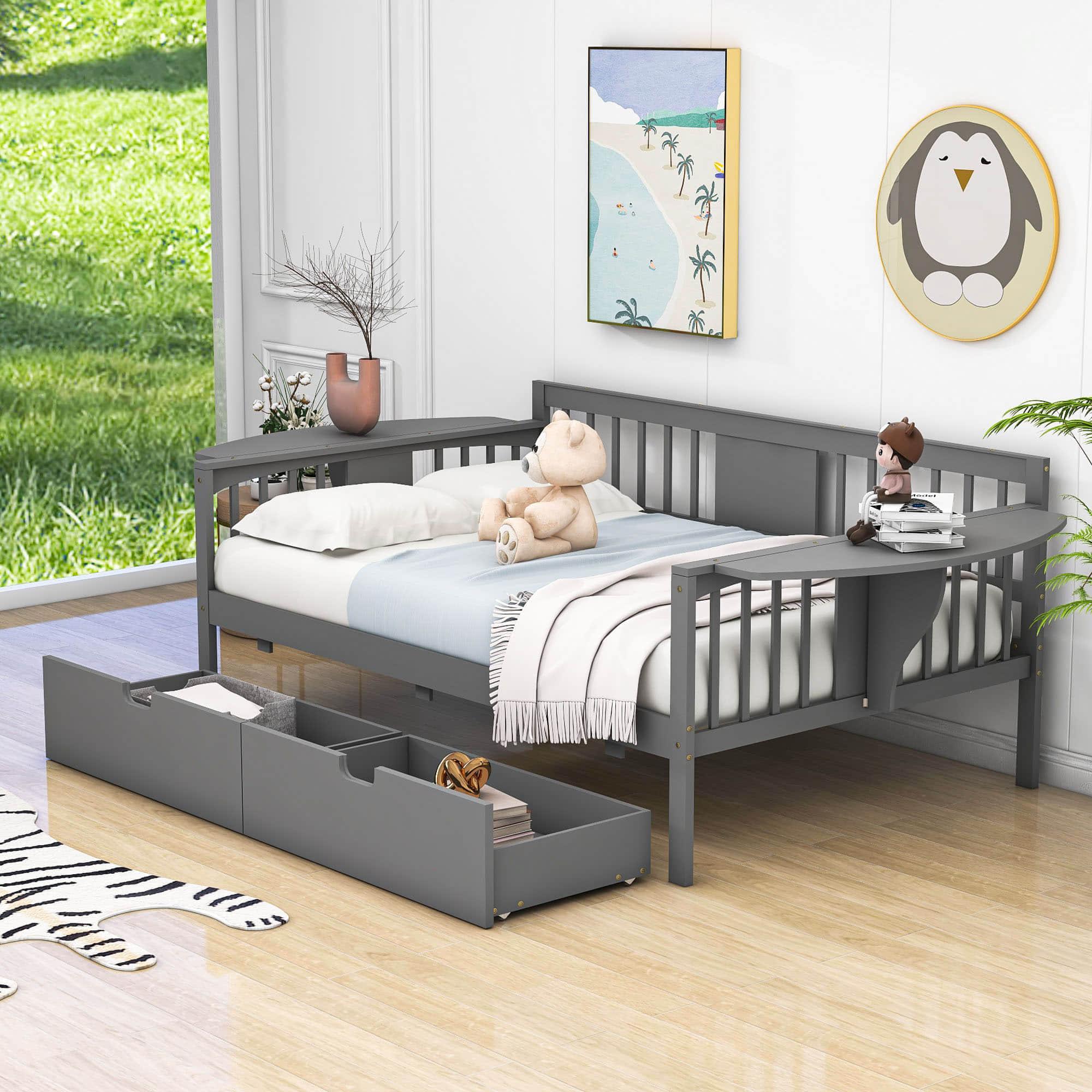 Wood Full Size Daybed with Storage - [Drawers, Side Shelves]