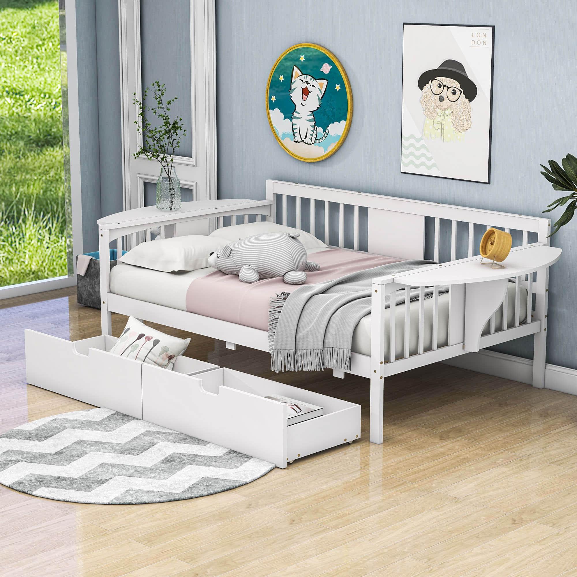 Wood Full Size Daybed with Storage - [Drawers, Side Shelves]