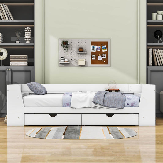 Wooden Twin Daybed with Storage and Charging Station - [Low]