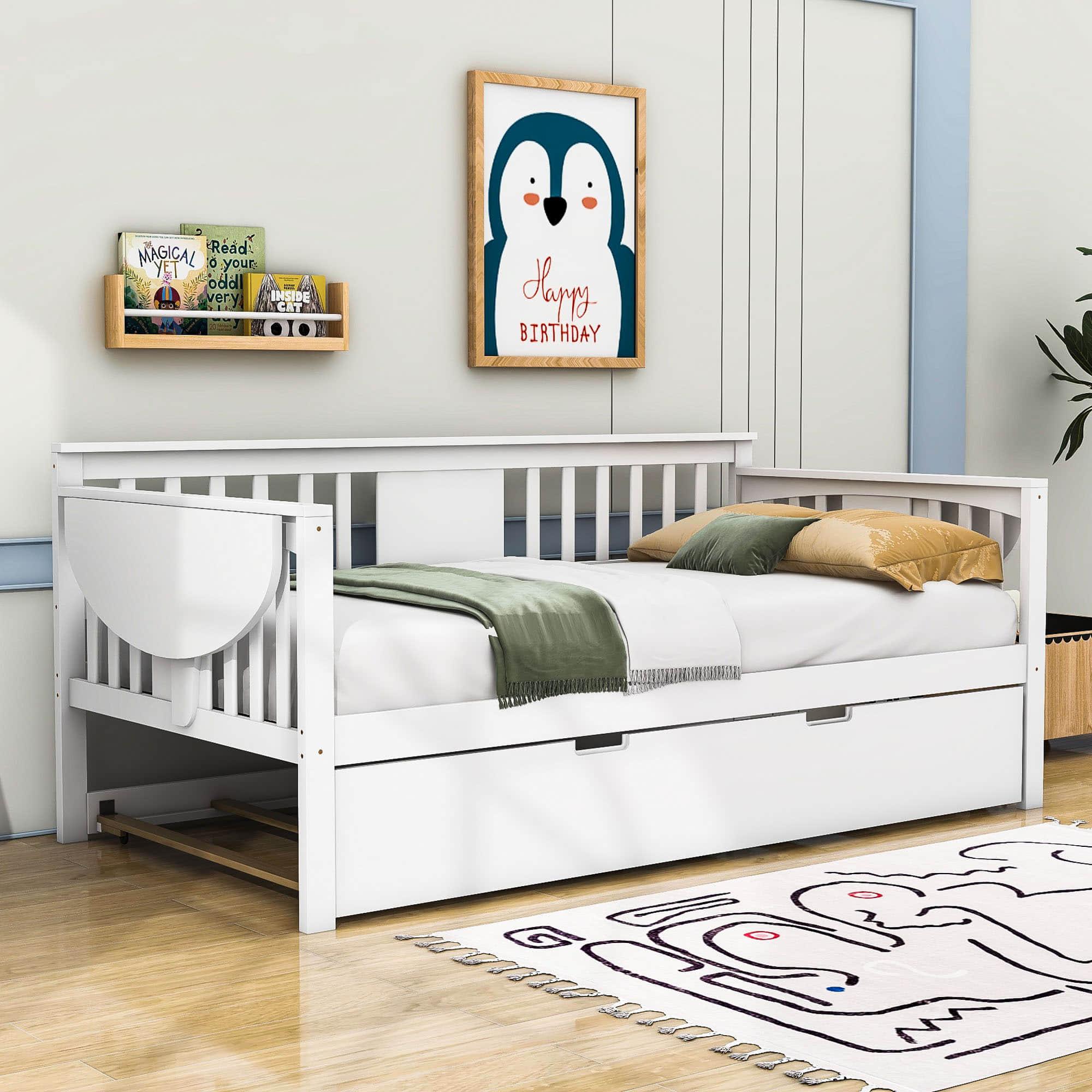 Wooden Twin Daybed with Trundle Bed and Storage