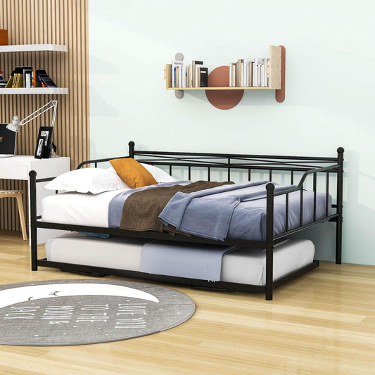 Metal Full Size Daybed with Foldable Pop-Up Trundle