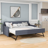 Twin Upholstered Daybed with Convertible Rising Trundle and USB Charging Socket