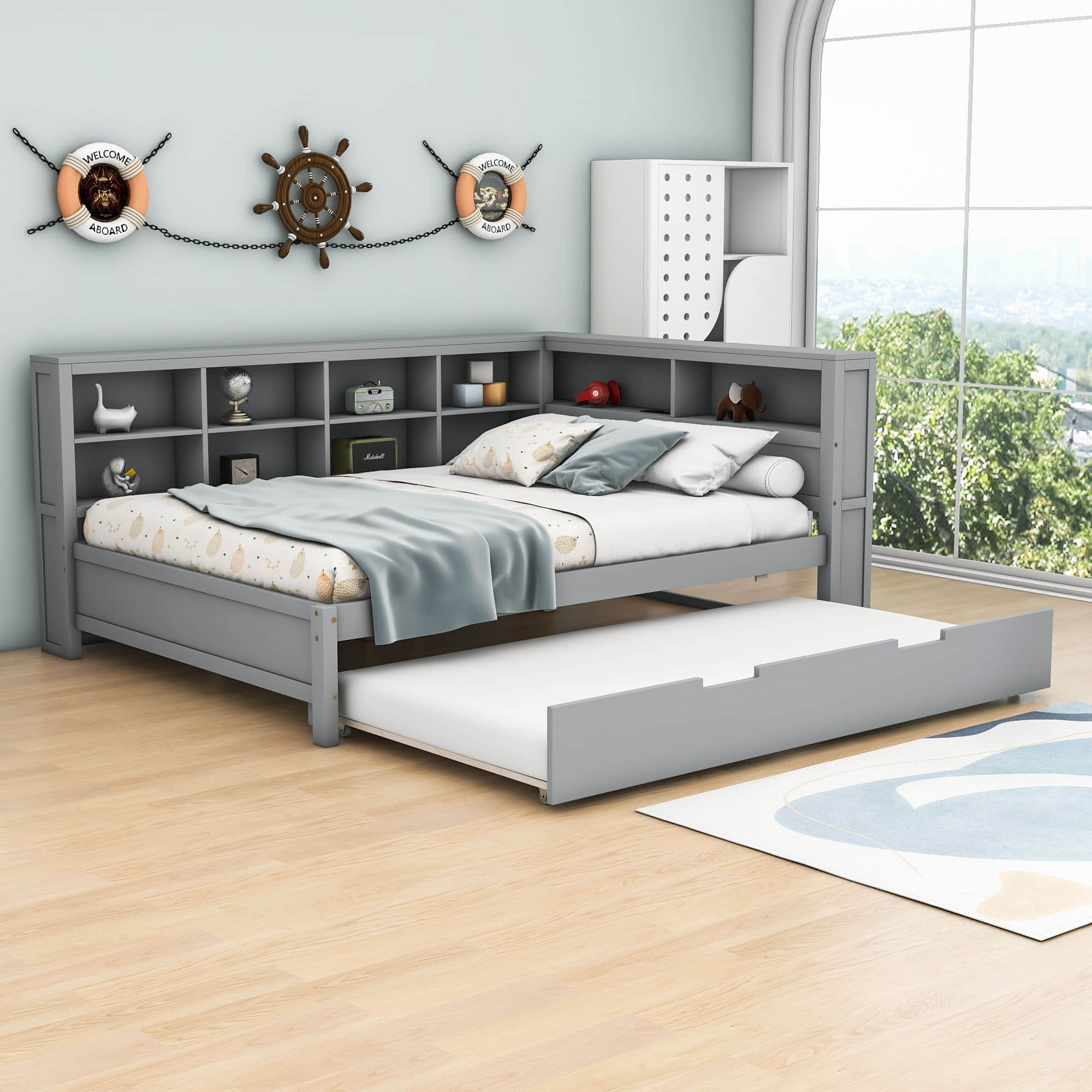 Modern Smart Full Size Wood Daybed with Twin Trundle and Storage