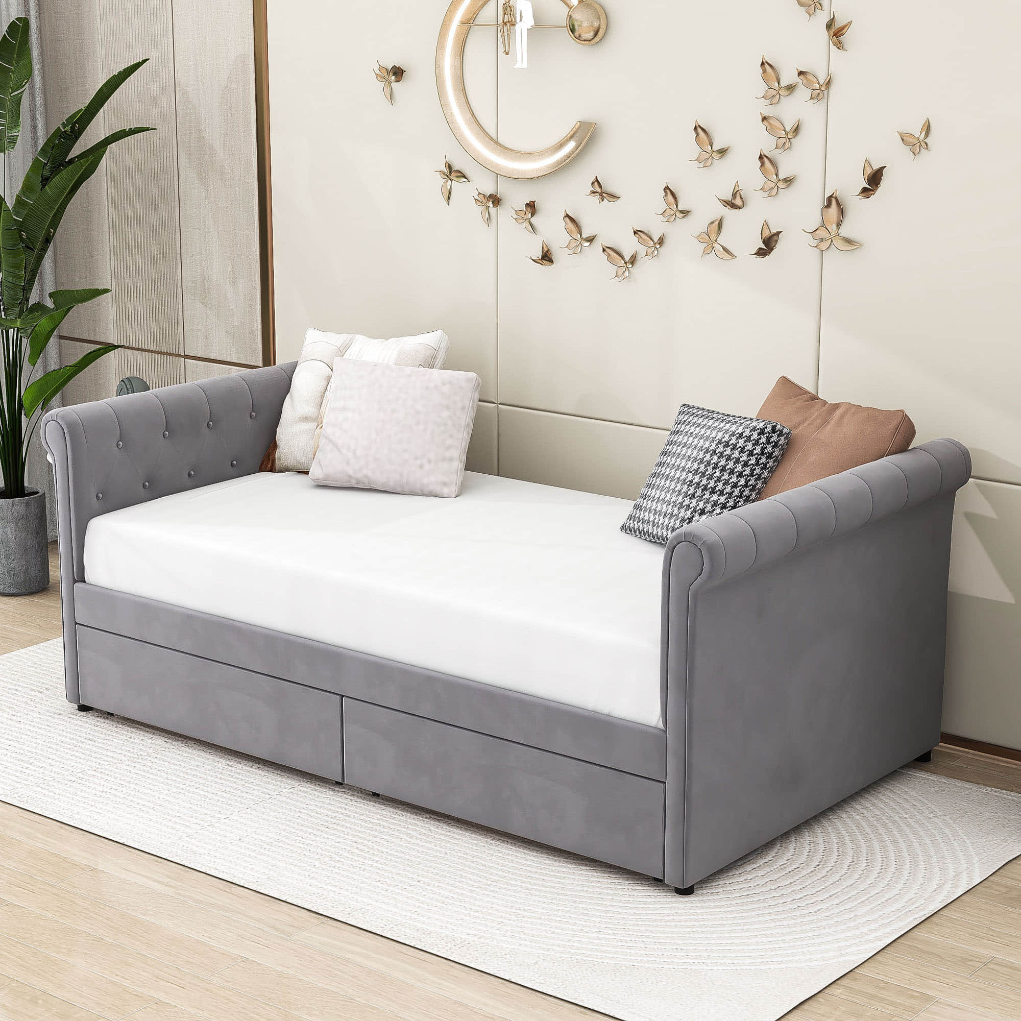 Modern Luxury Twin Size Upholstered Daybed with Storage for Adults