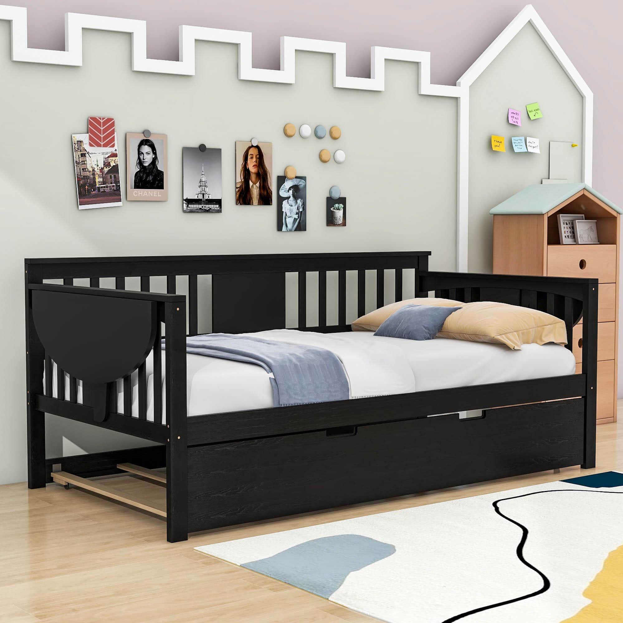 Wooden Twin Daybed with Trundle Bed and Storage