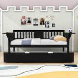 Wooden Twin Daybed with Trundle Bed and Storage