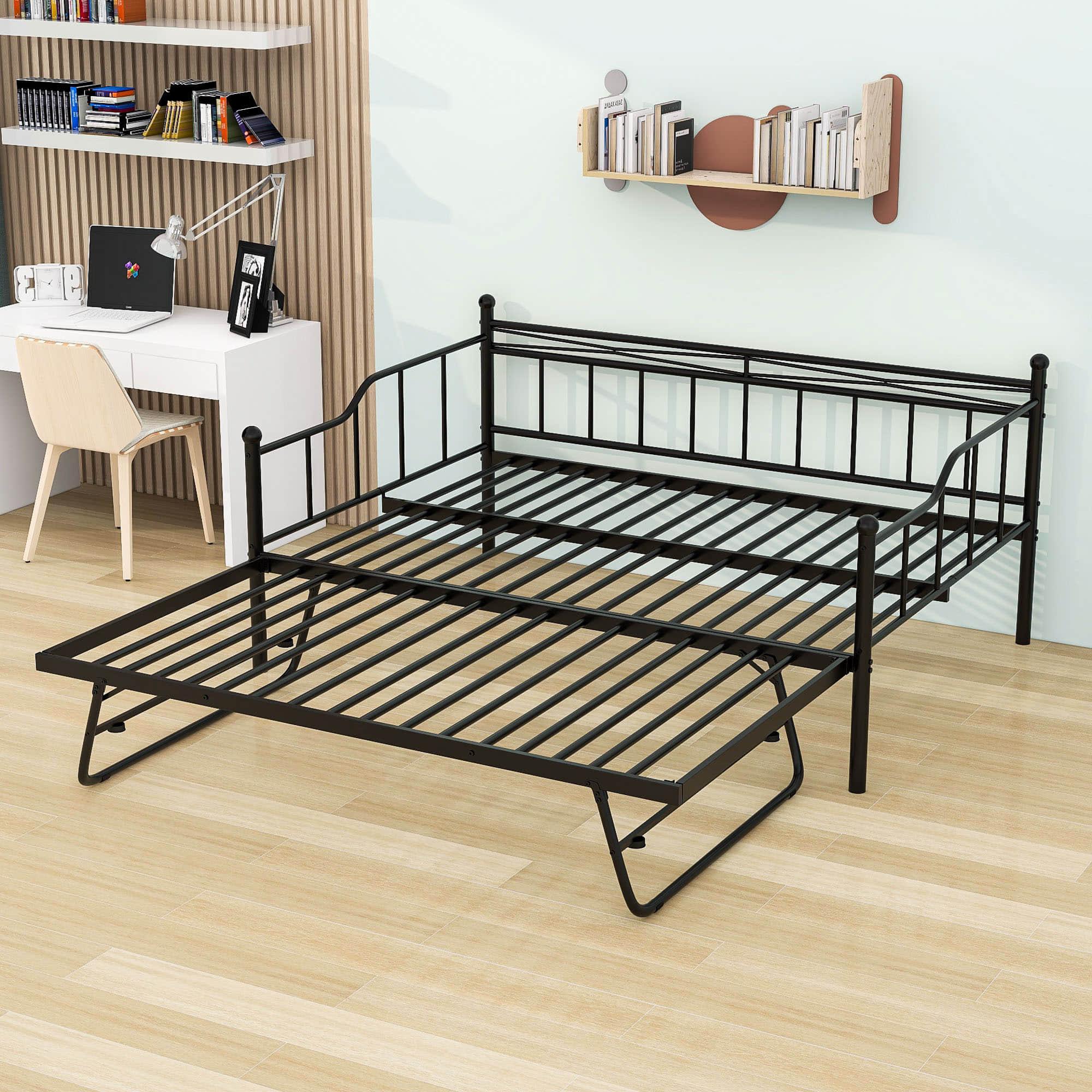 Metal Full Size Daybed with Foldable Pop-Up Trundle