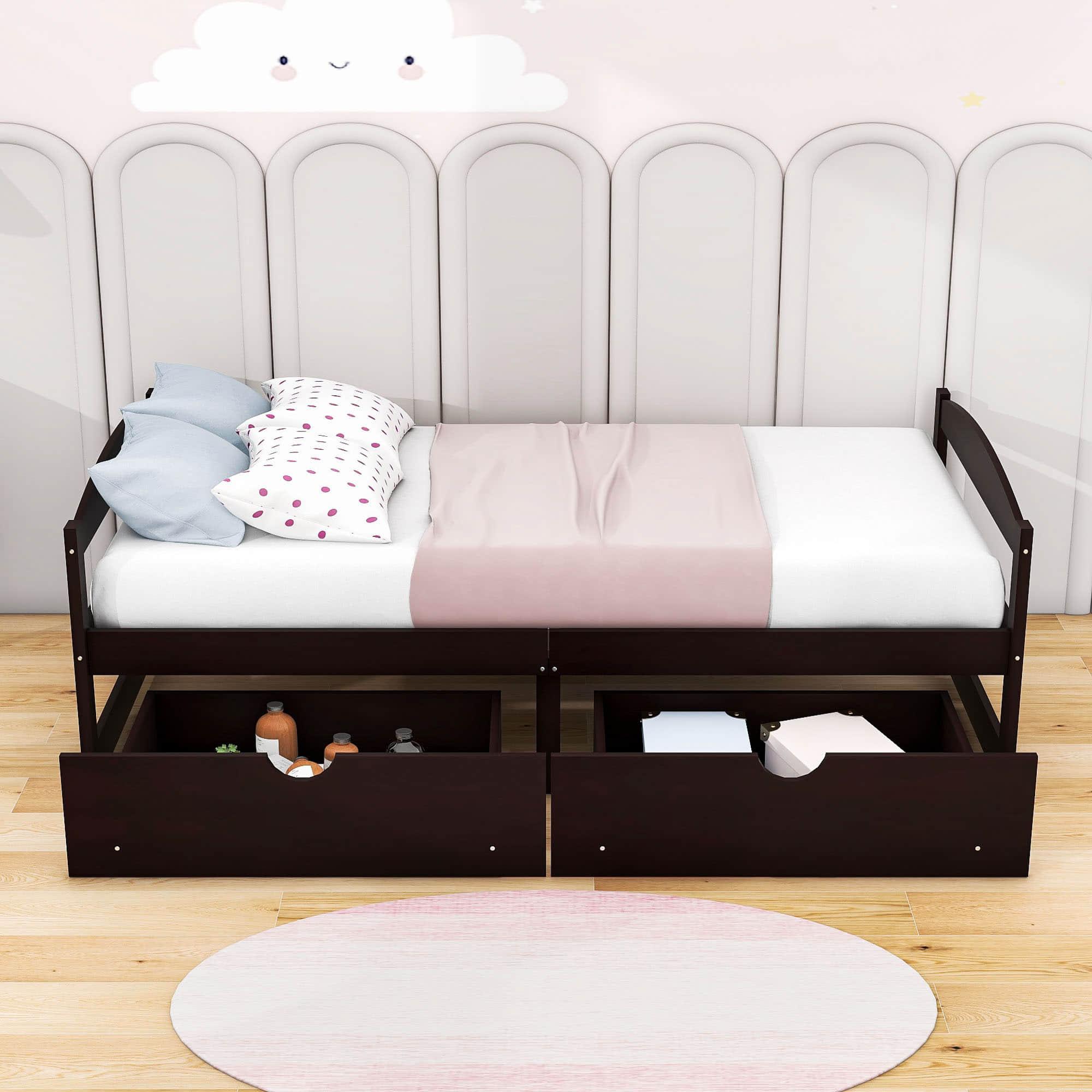 Wood Low Twin Daybed with Storage Drawers - [Backless]