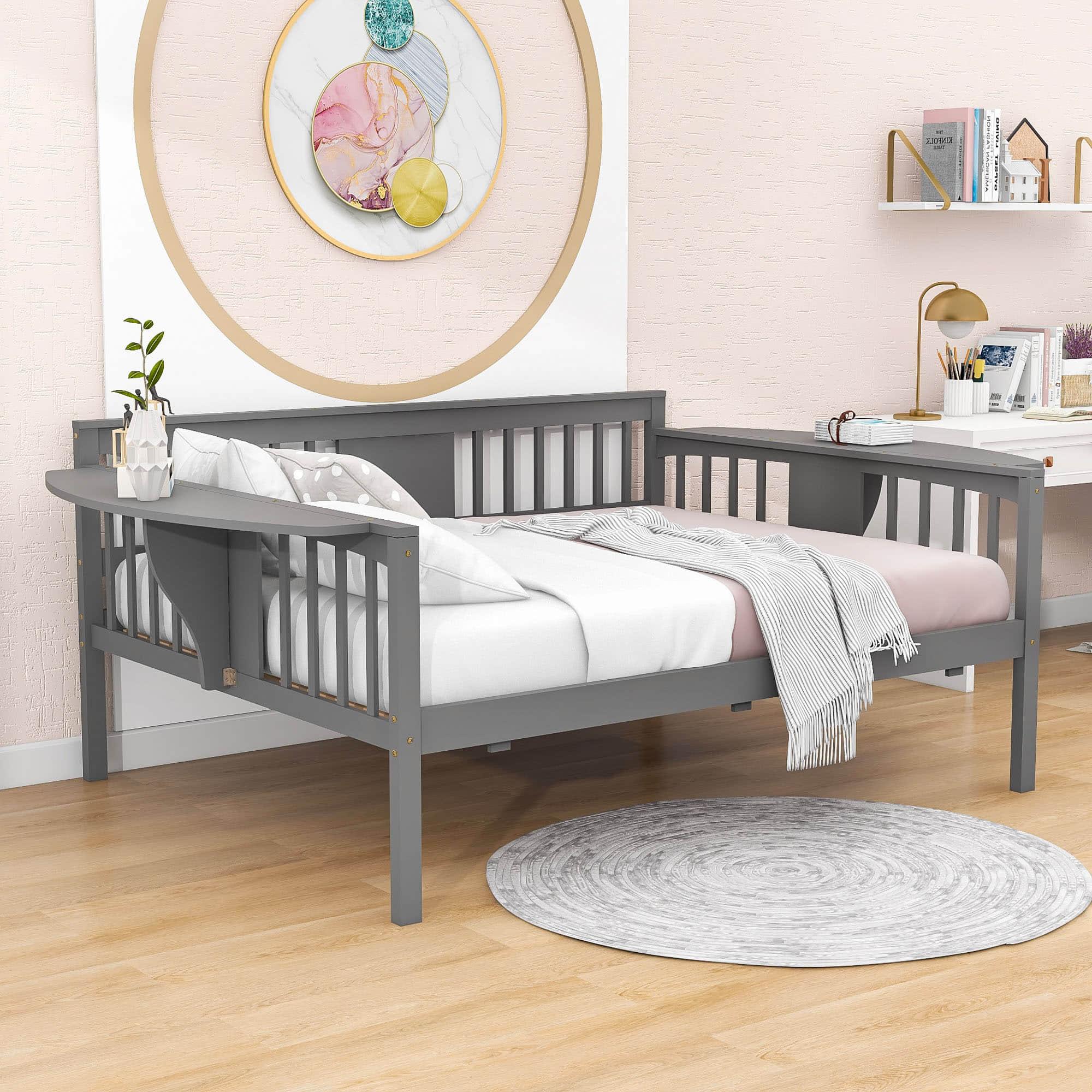 Wood Full Size Daybed with Storage - [Side Shelves]