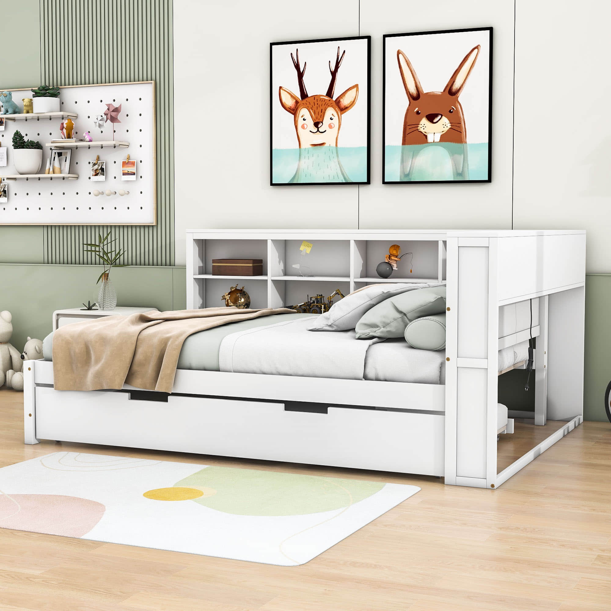 Modern Smart Full Size Wood Daybed with Twin Trundle and Storage