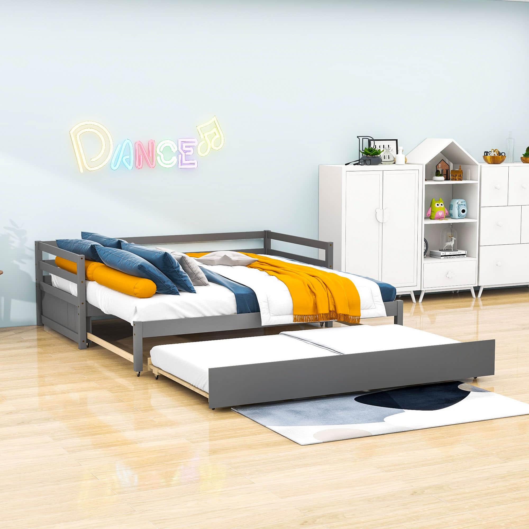 Twin / Double Twin Extendable Pull-out Daybed with Trundle - [Convertible]