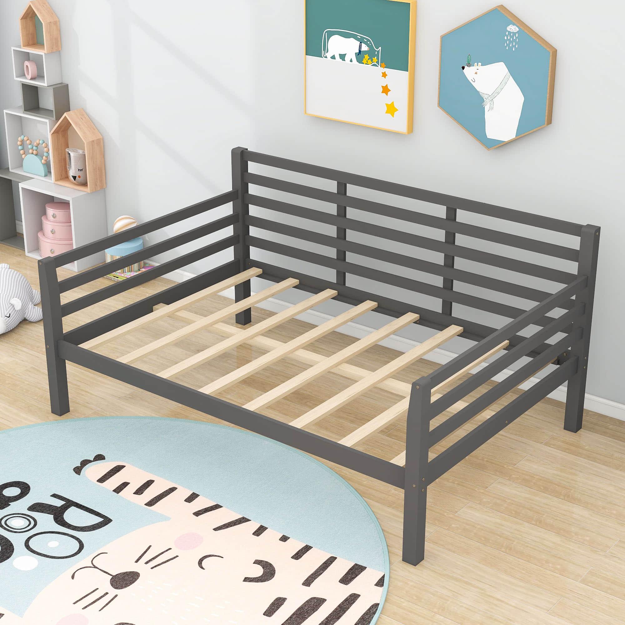 Wooden Full Size Daybed with Slat Backrest