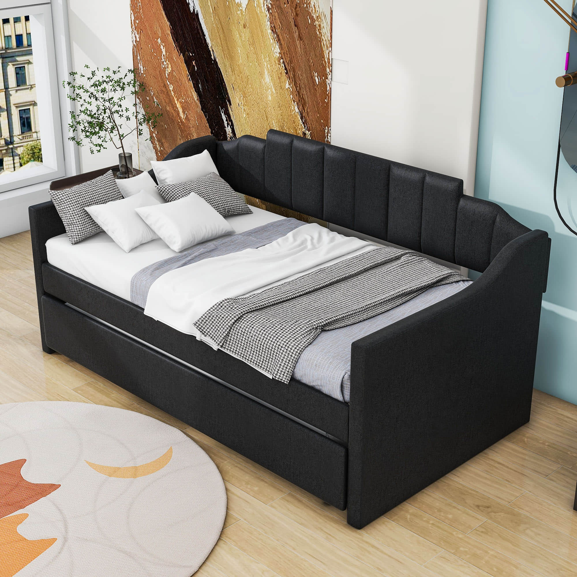 Modern Twin Upholstered Daybed with Trundle