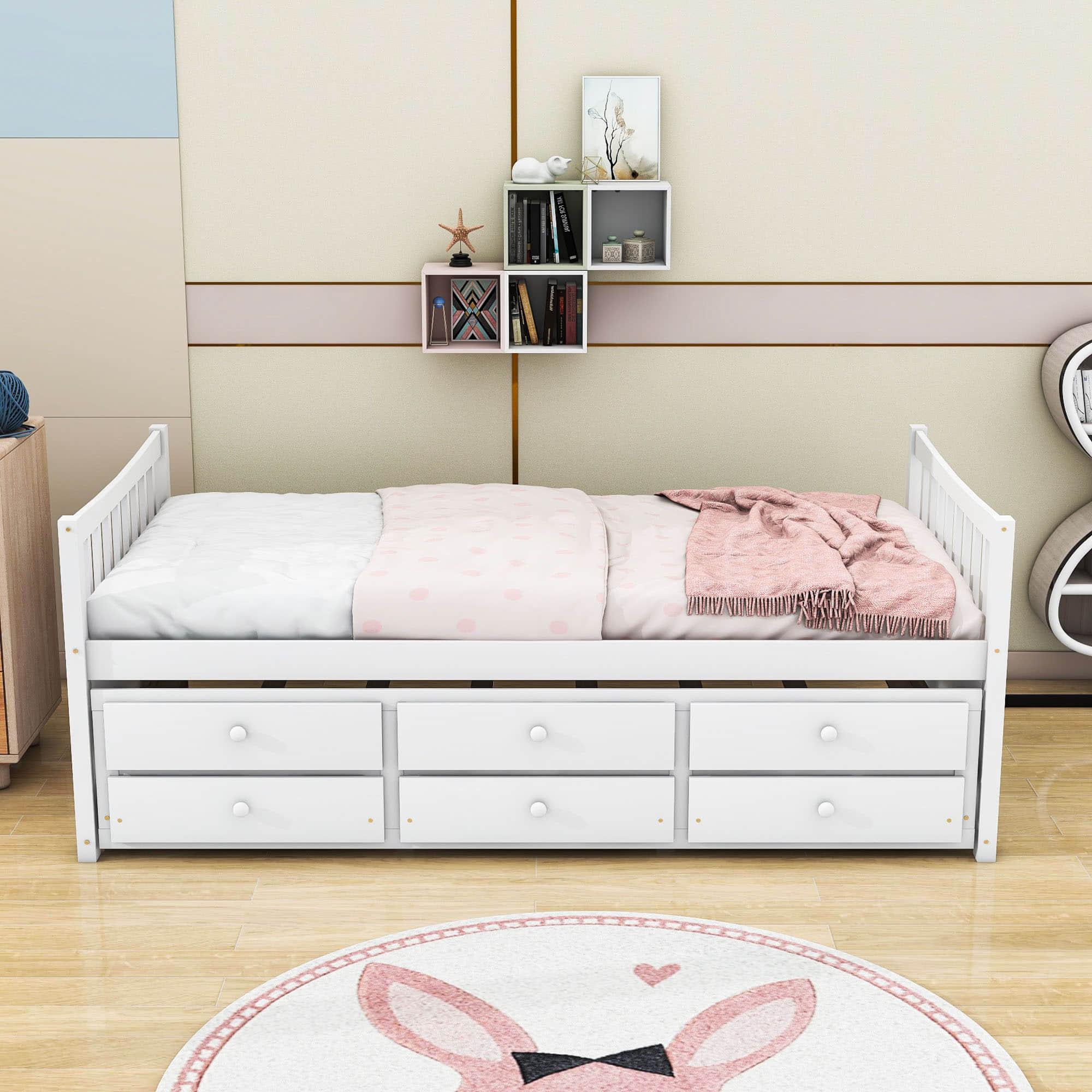 Backless Wooden Twin Daybed with Trundle and Storage - [Drawers]