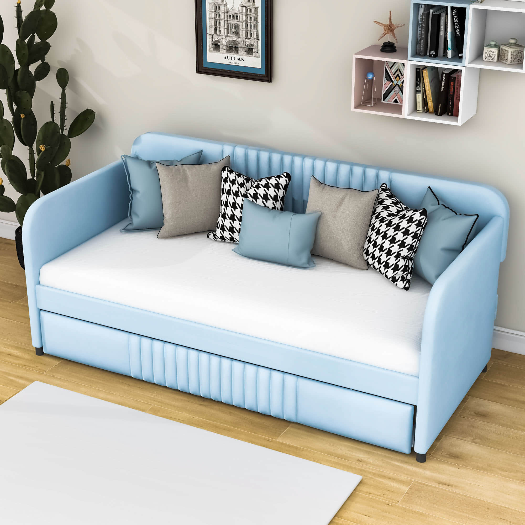 Modern Twin Upholstered Daybed with Trundle Bed - [Sofa Bed in Living Room]