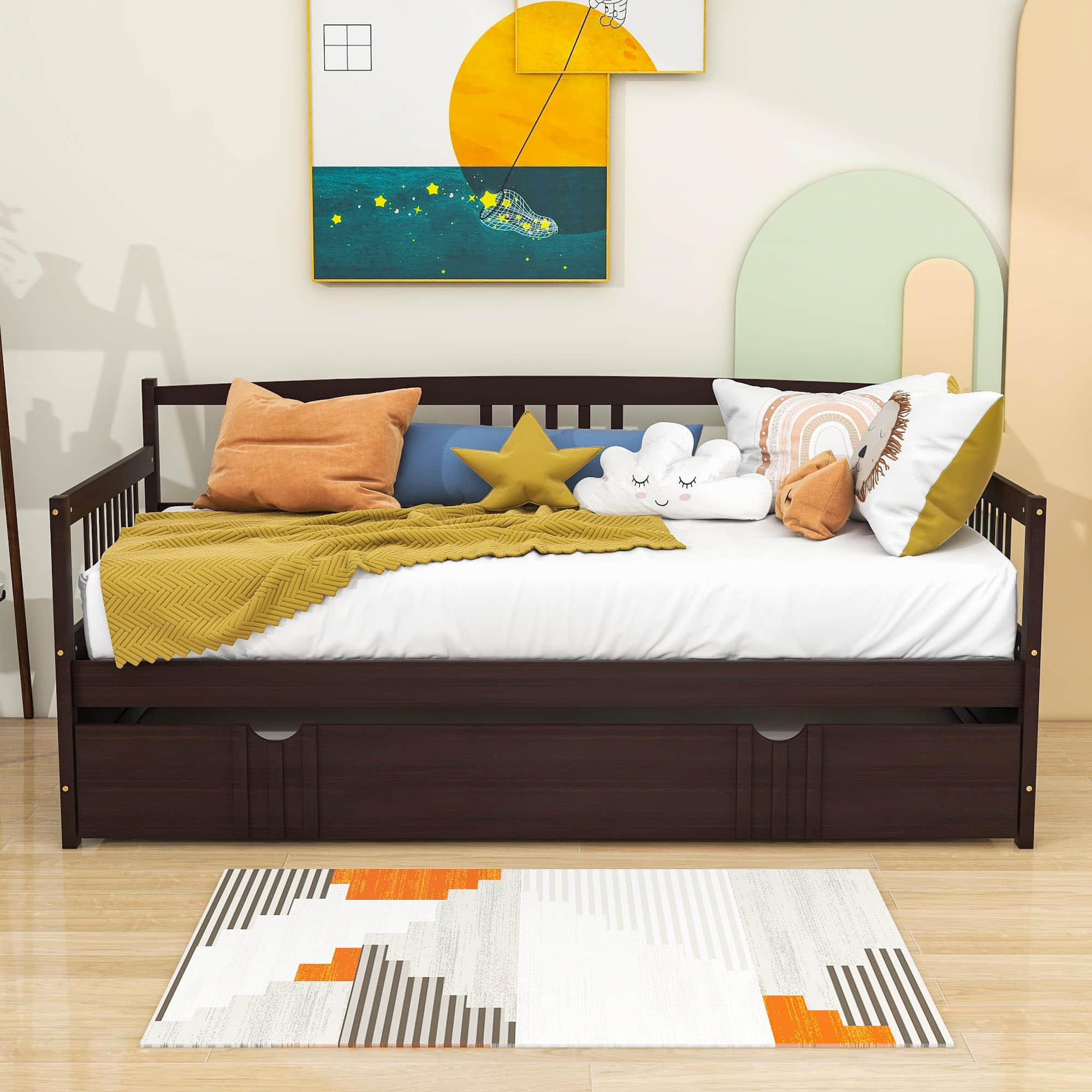 Wooden Twin Daybed with Twin Trundle