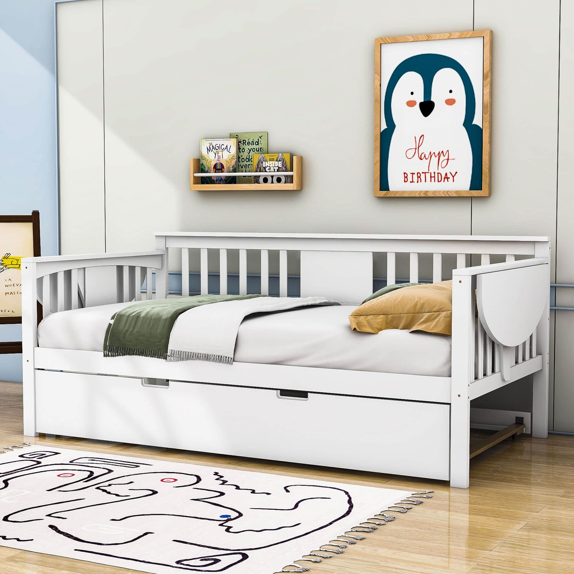 Wooden Twin Daybed with Trundle Bed and Storage