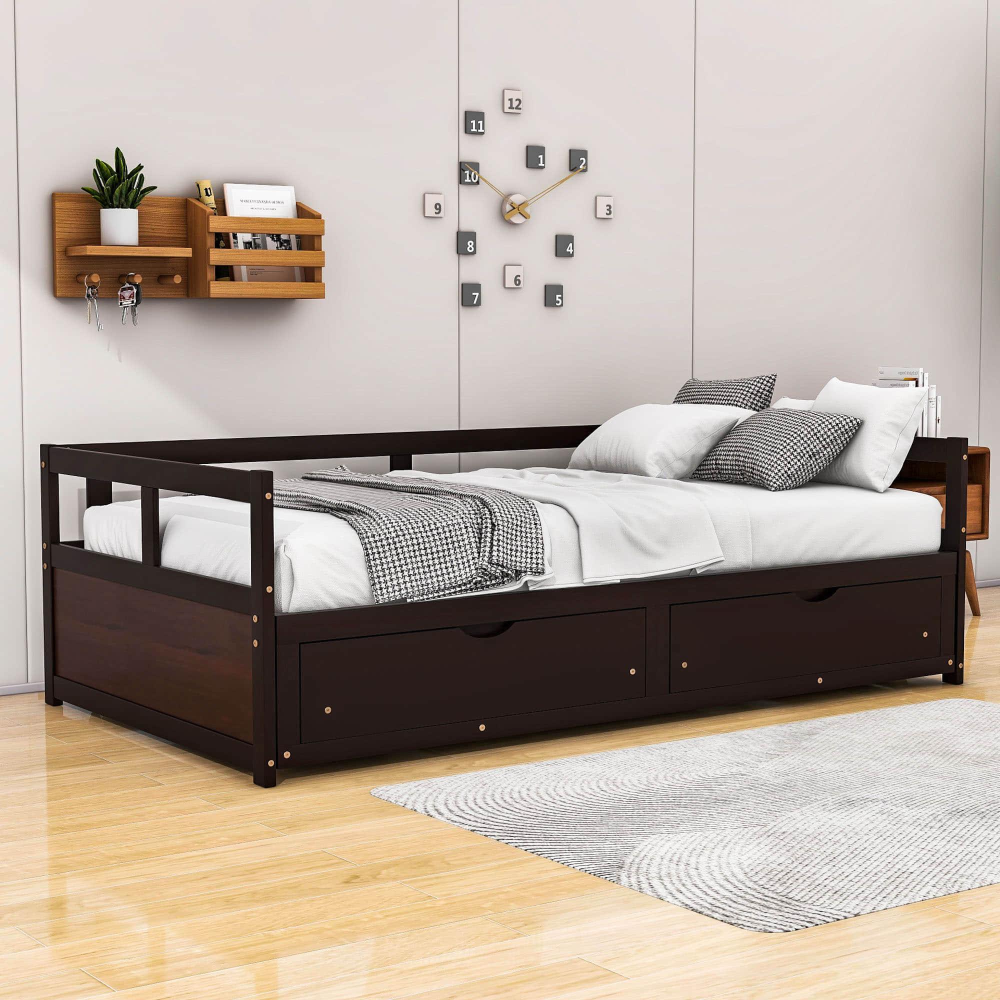 Wood Twin to King Daybed with Extendable Trundle and Storage Drawers