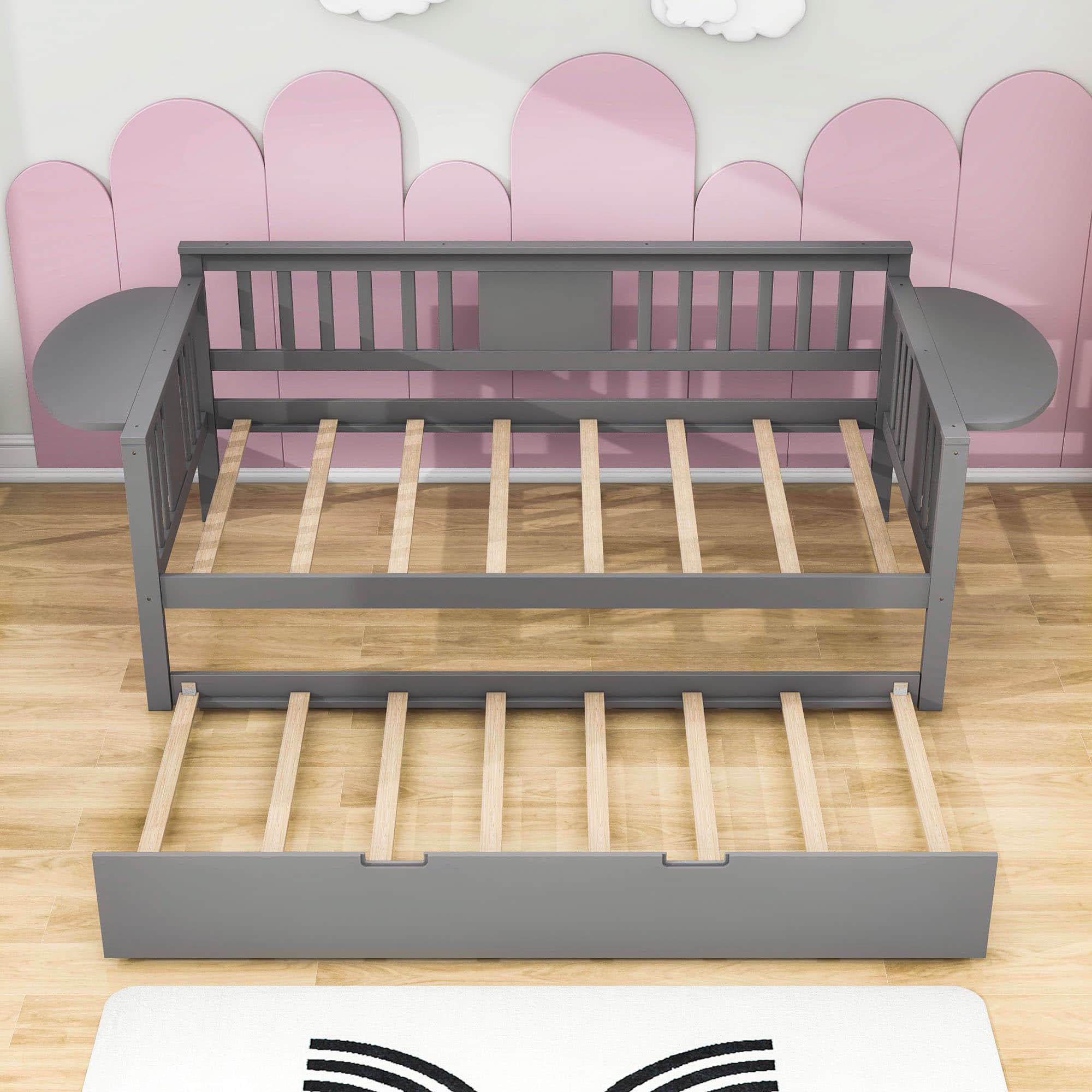 Wooden Twin Daybed with Trundle Bed and Storage