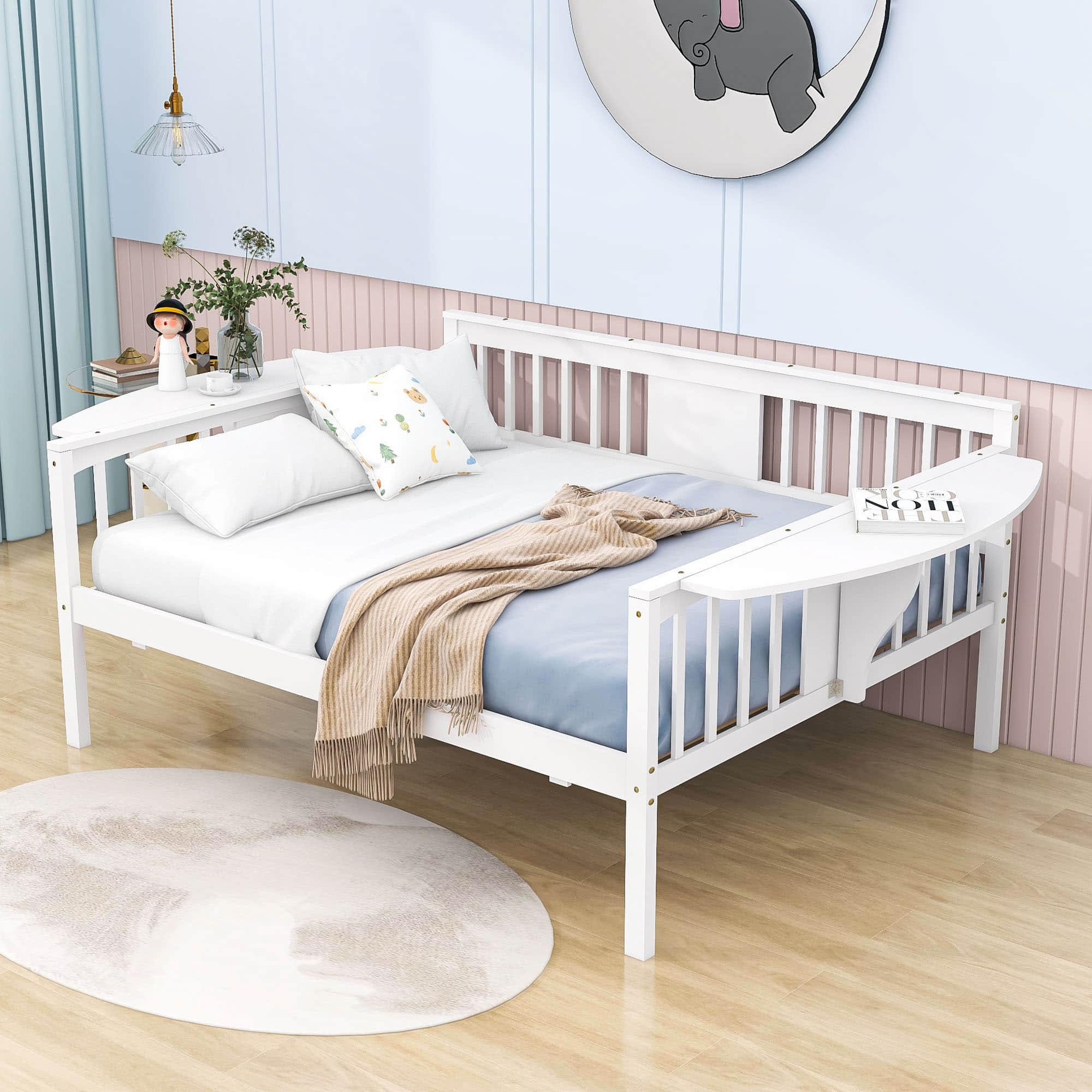 Wood Full Size Daybed with Storage - [Side Shelves]