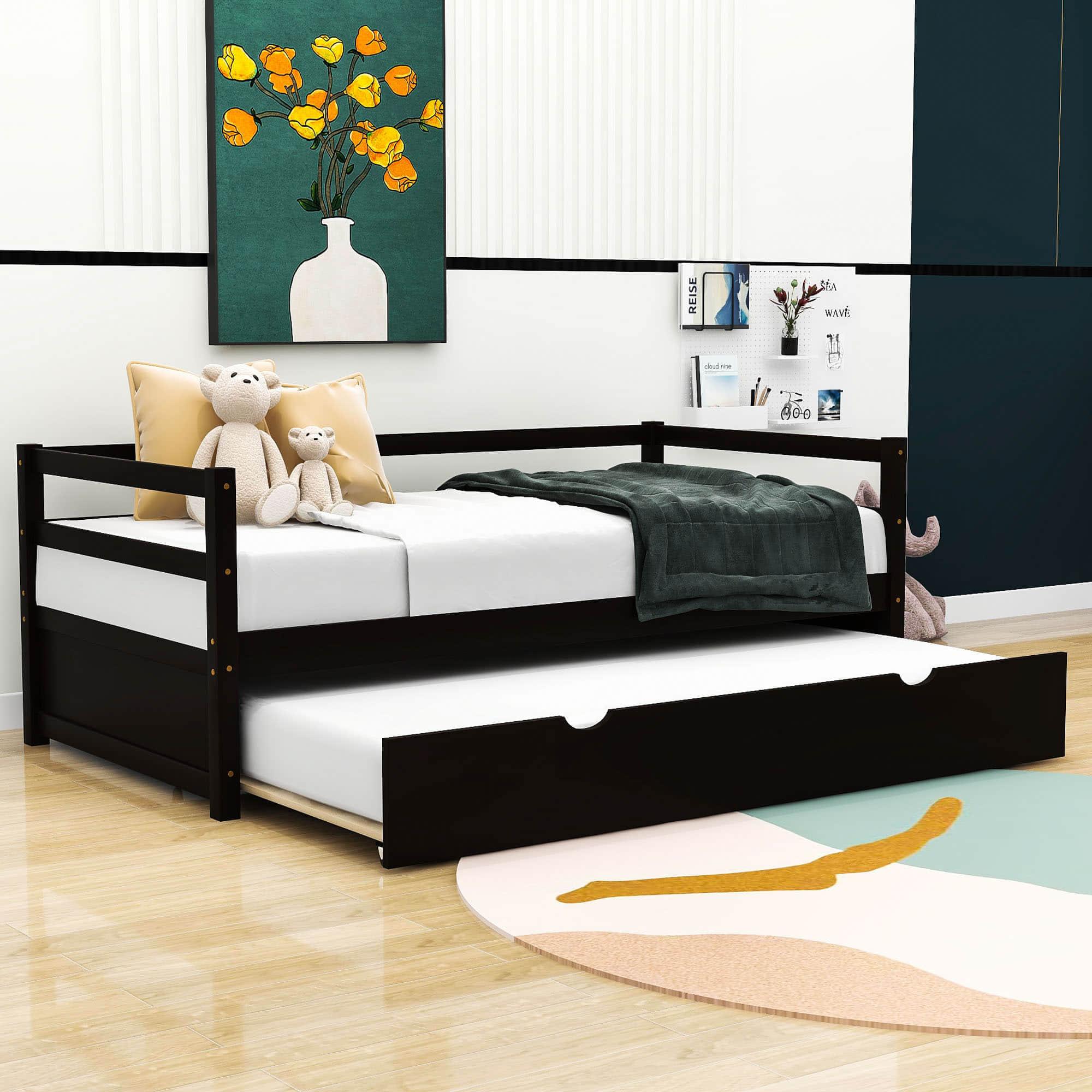 Wooden Low Twin Daybed Frame with Twin Trundle