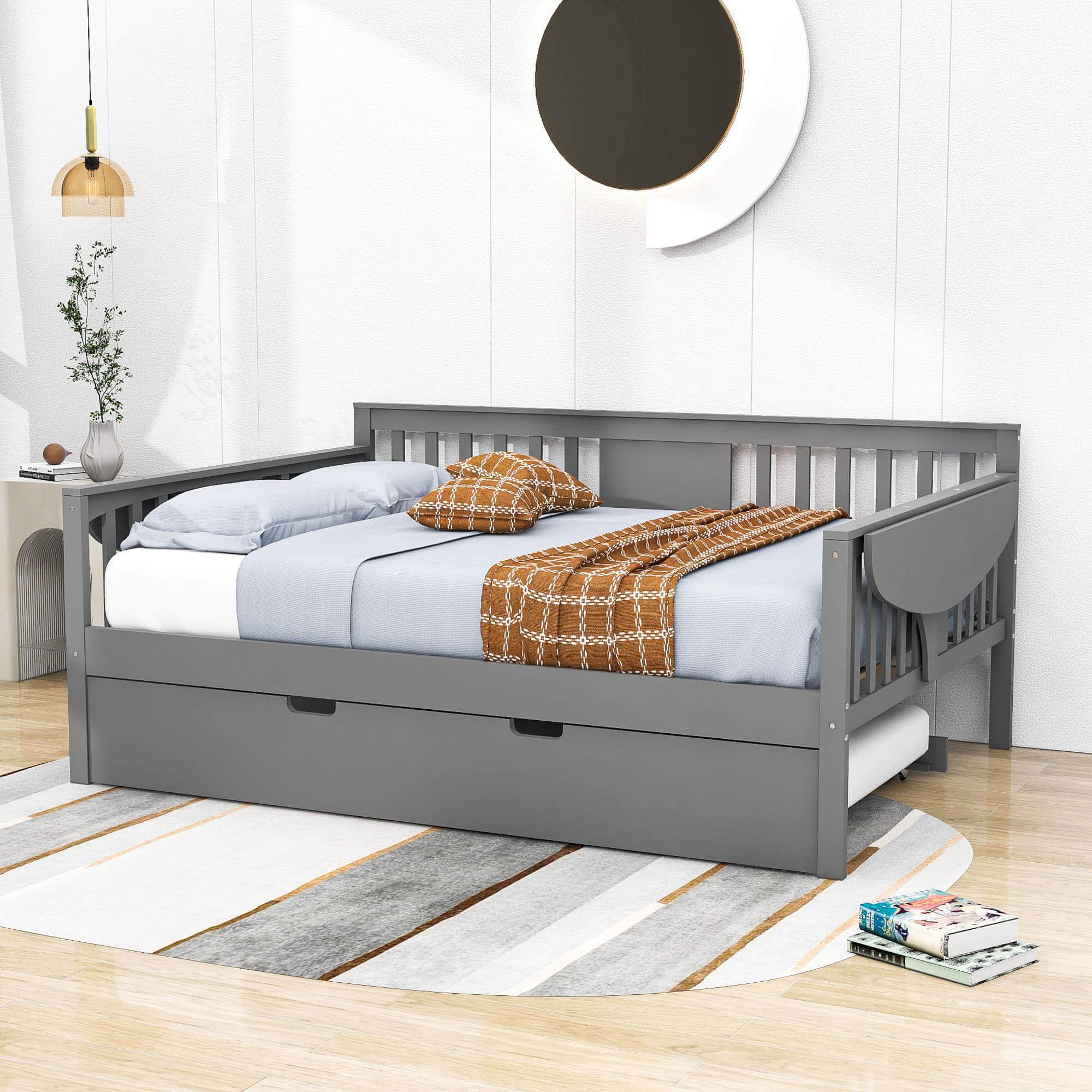 Wooden Full Size Daybed with Trundle Bed and Storage