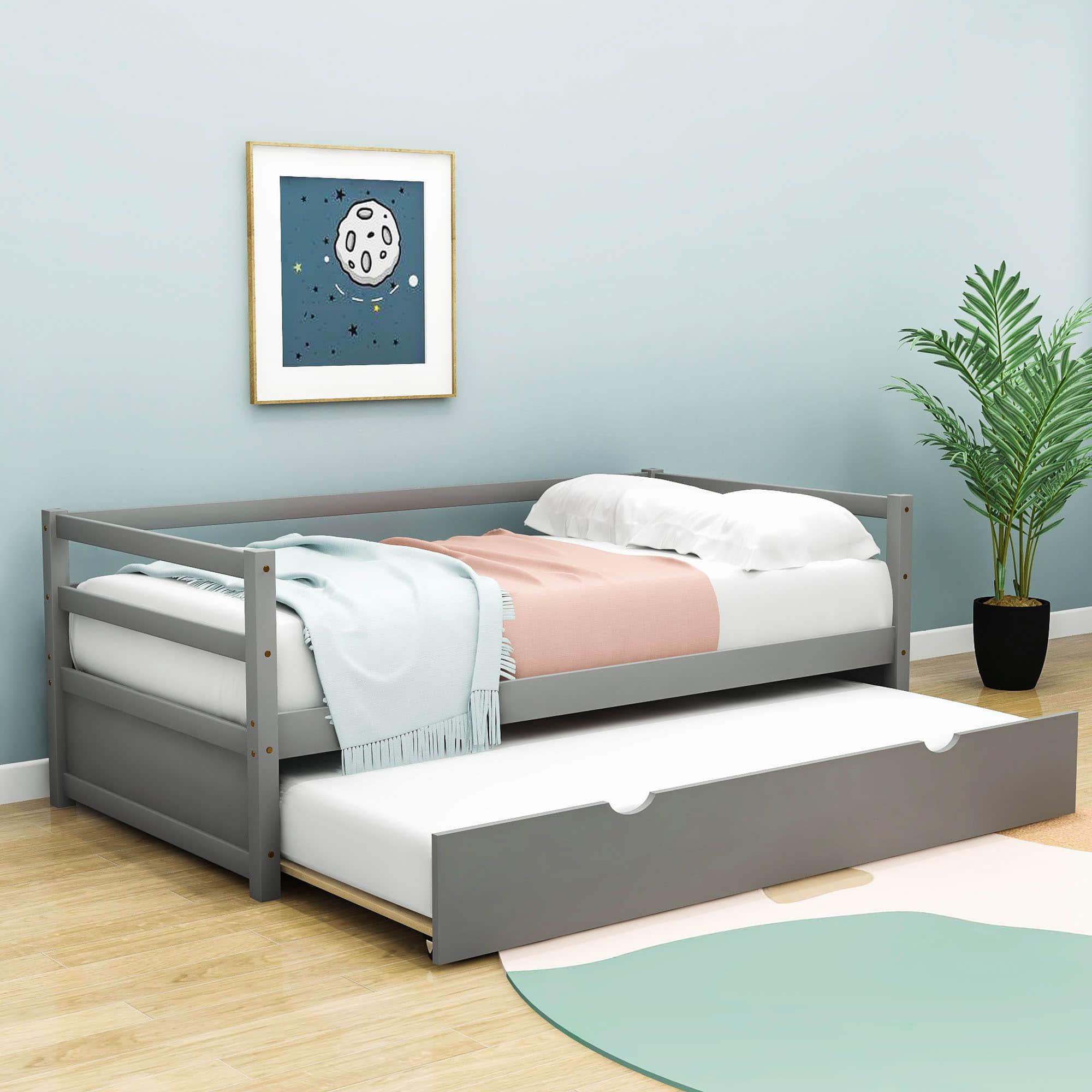 Wooden Low Twin Daybed Frame with Twin Trundle