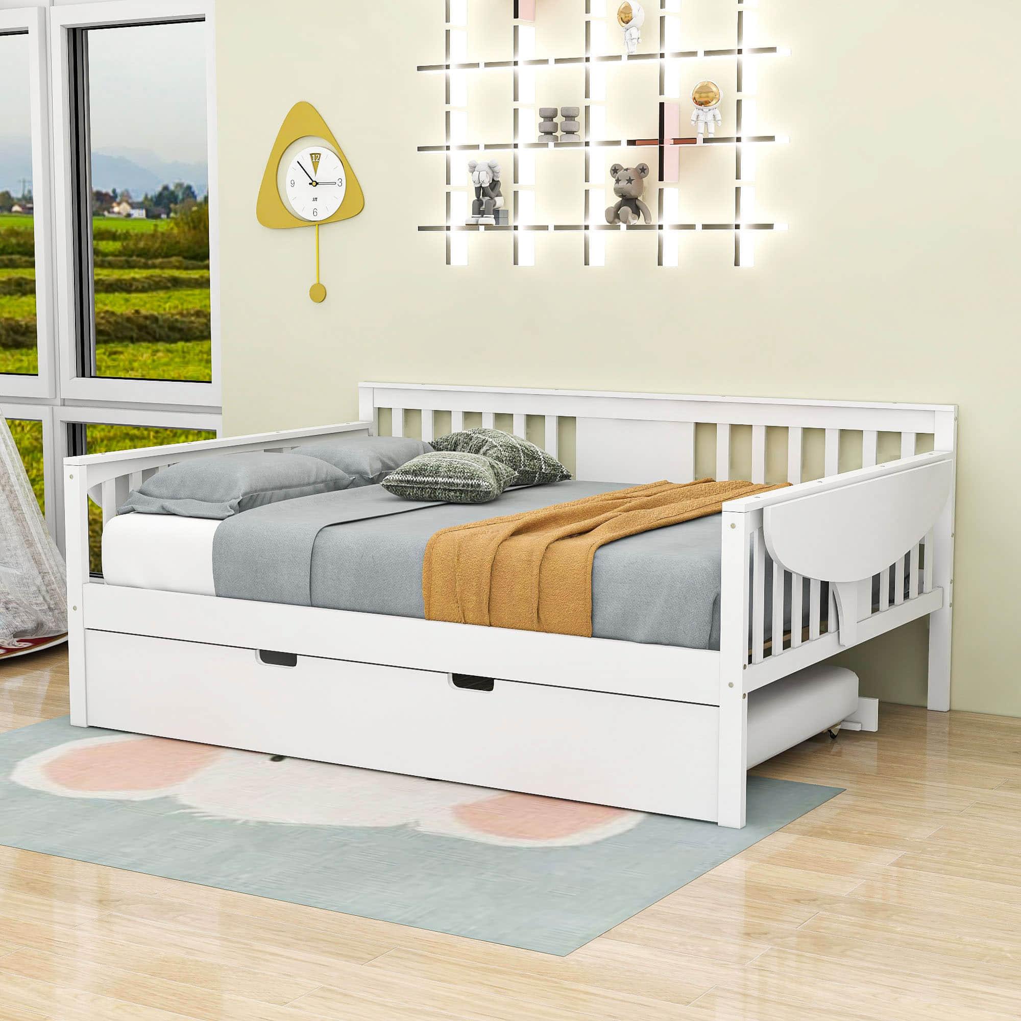 Wooden Full Size Daybed with Trundle Bed and Storage