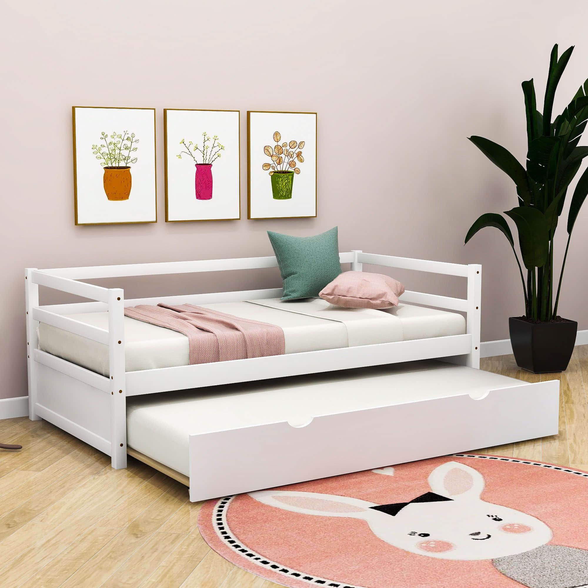 Wooden Low Twin Daybed Frame with Twin Trundle