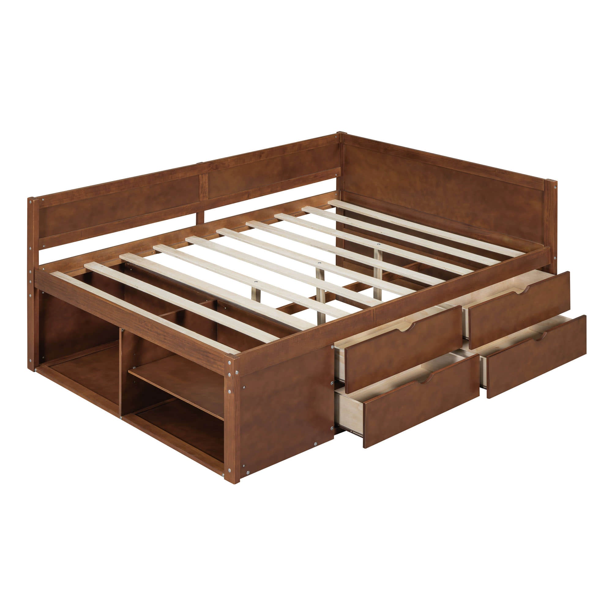 Wood Full Size Daybed with Storage Drawers and Shelves for Kids, Adults