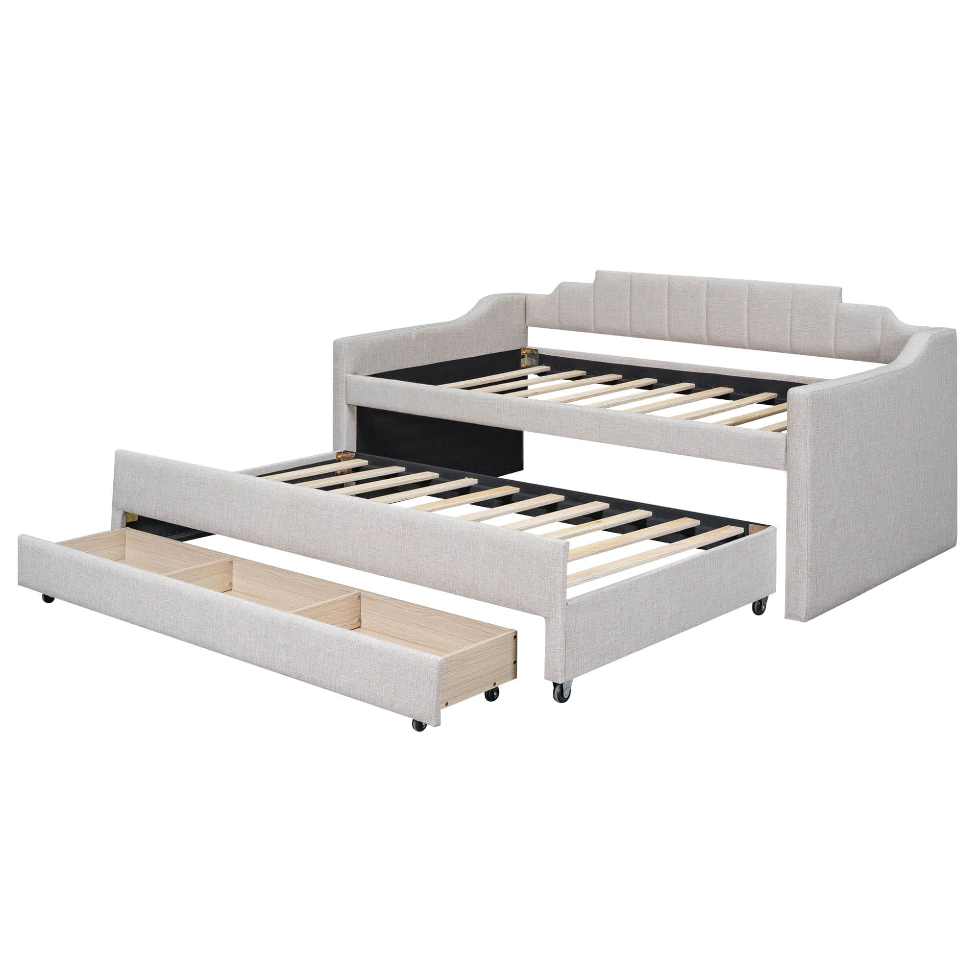 Twin Upholstered Daybed with Trundle and Storage - [Drawers, Linen]