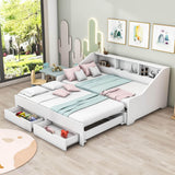 Wooden Twin to King Extendable Daybed with Pull-out Trundle and Storage