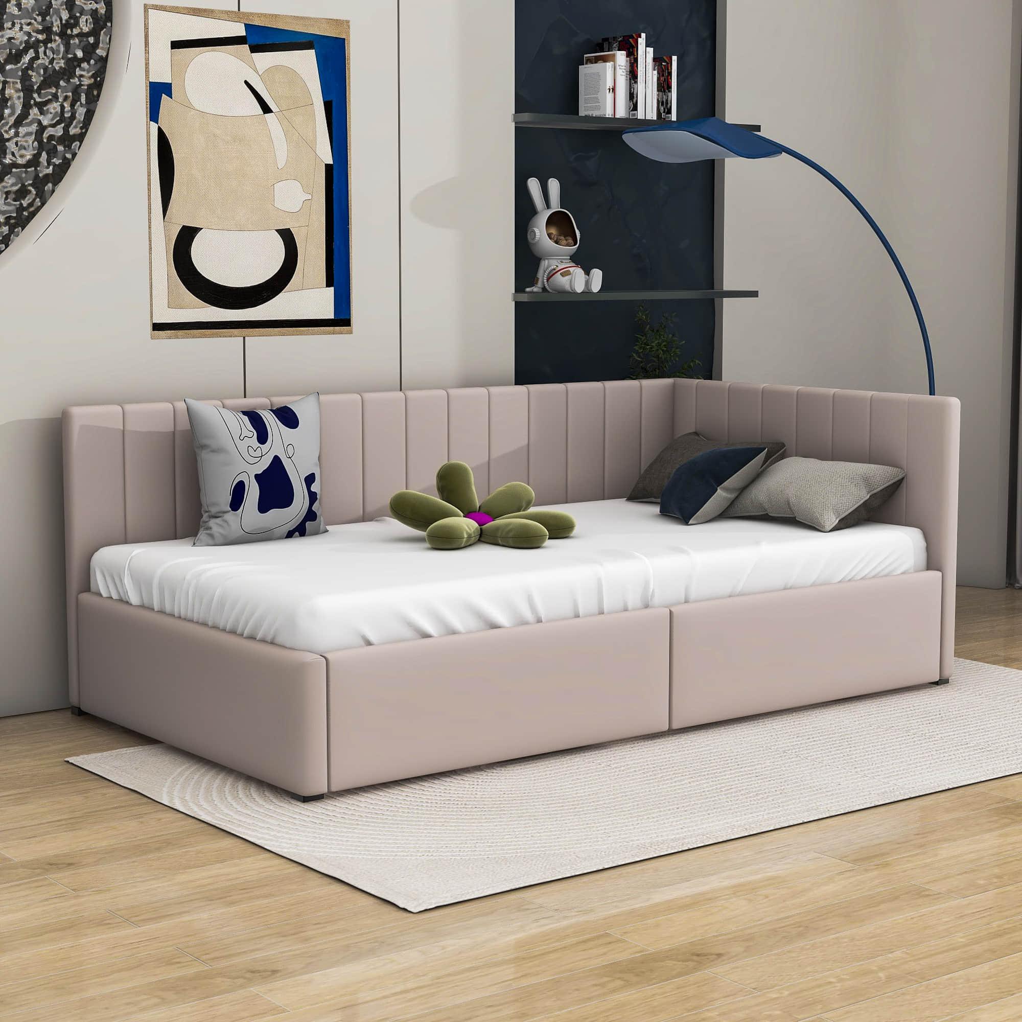 Twin Linen Upholstered Daybed with Storage - [Drawers]