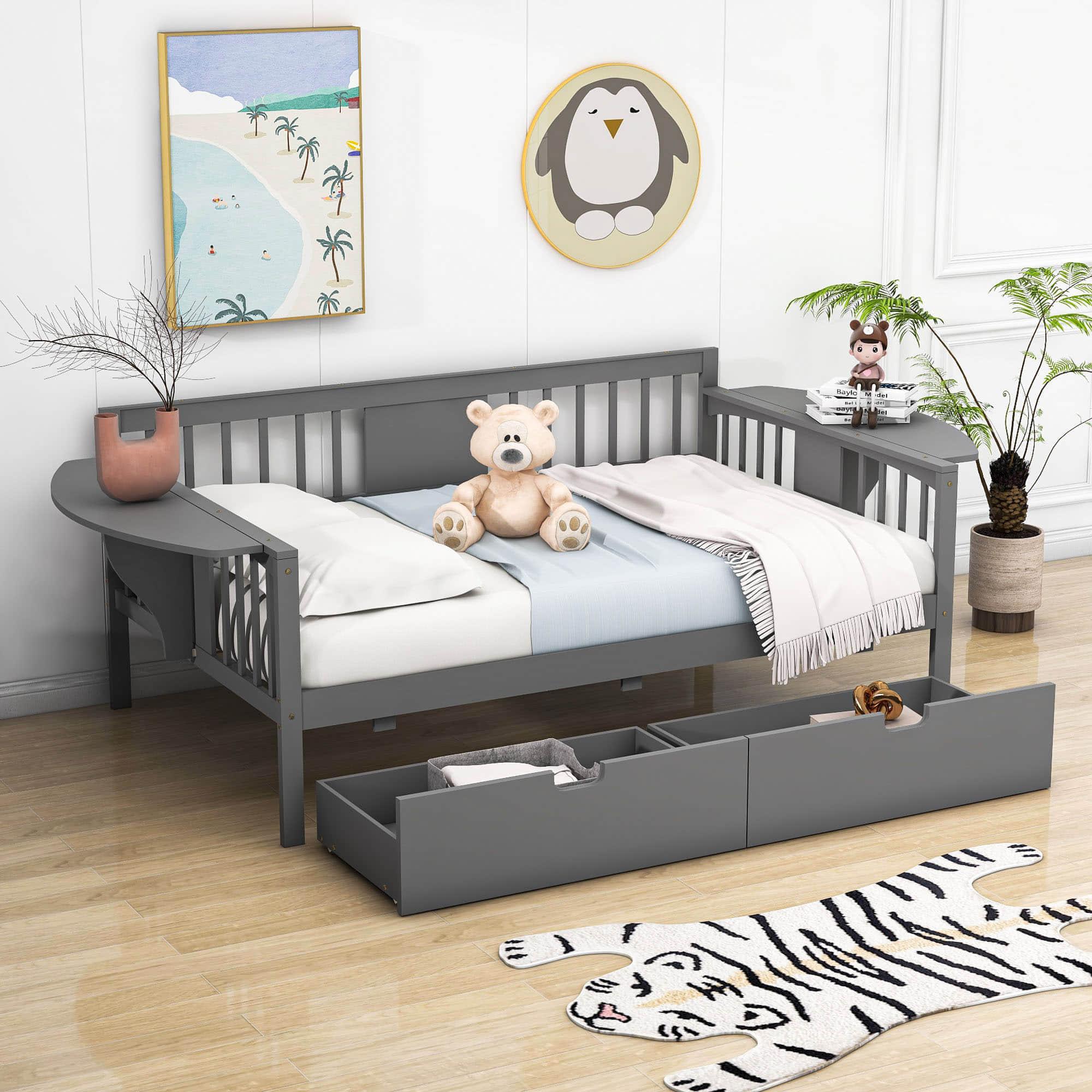 Wood Full Size Daybed with Storage - [Drawers, Side Shelves]