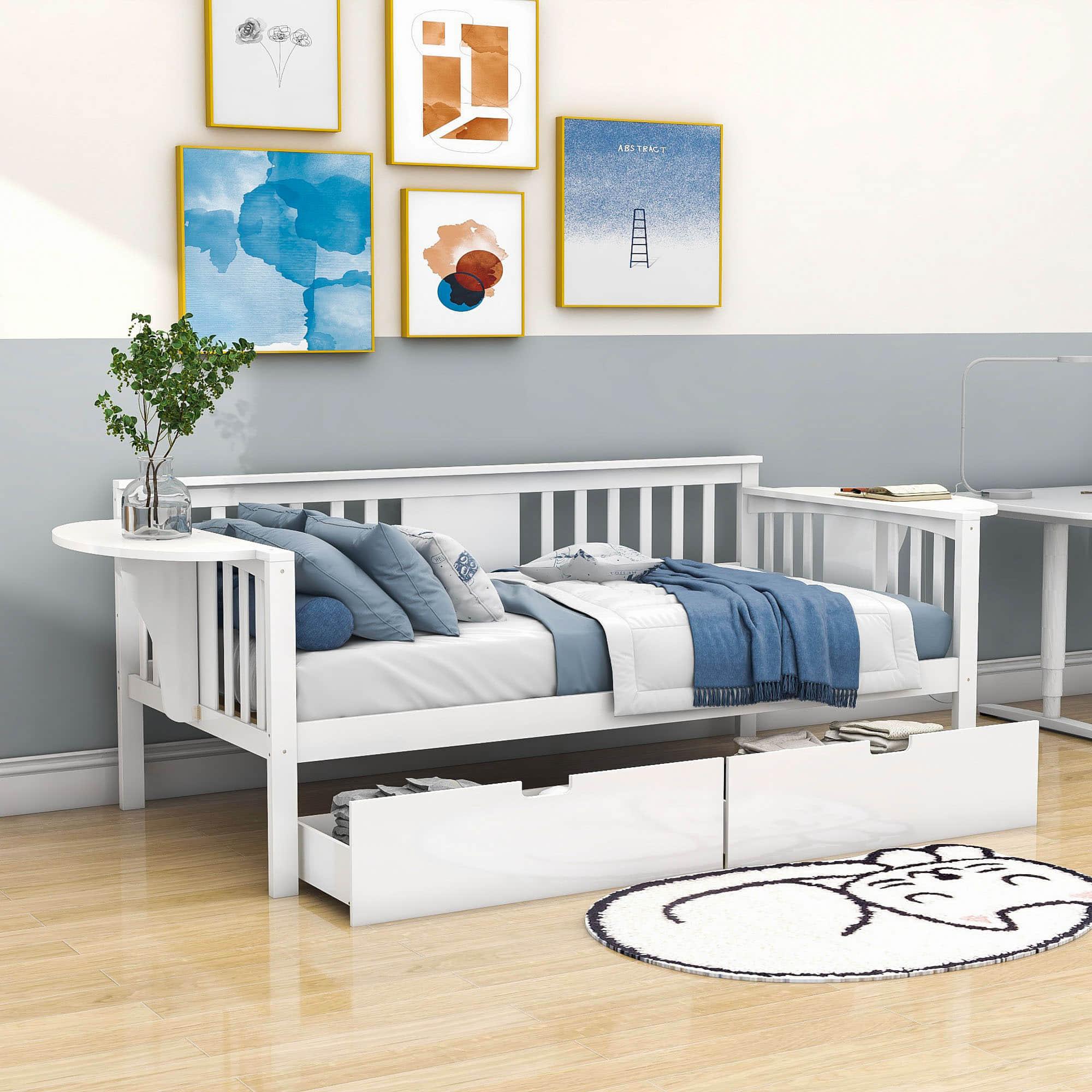 Wood Twin Daybed with Storage - [Drawers, Side Shelves]