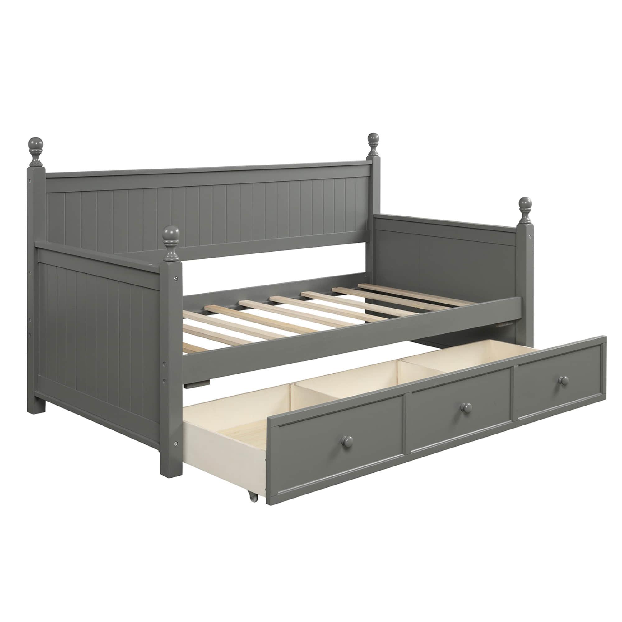 Wood Twin Daybed with Storage Drawers and Beadboard Back