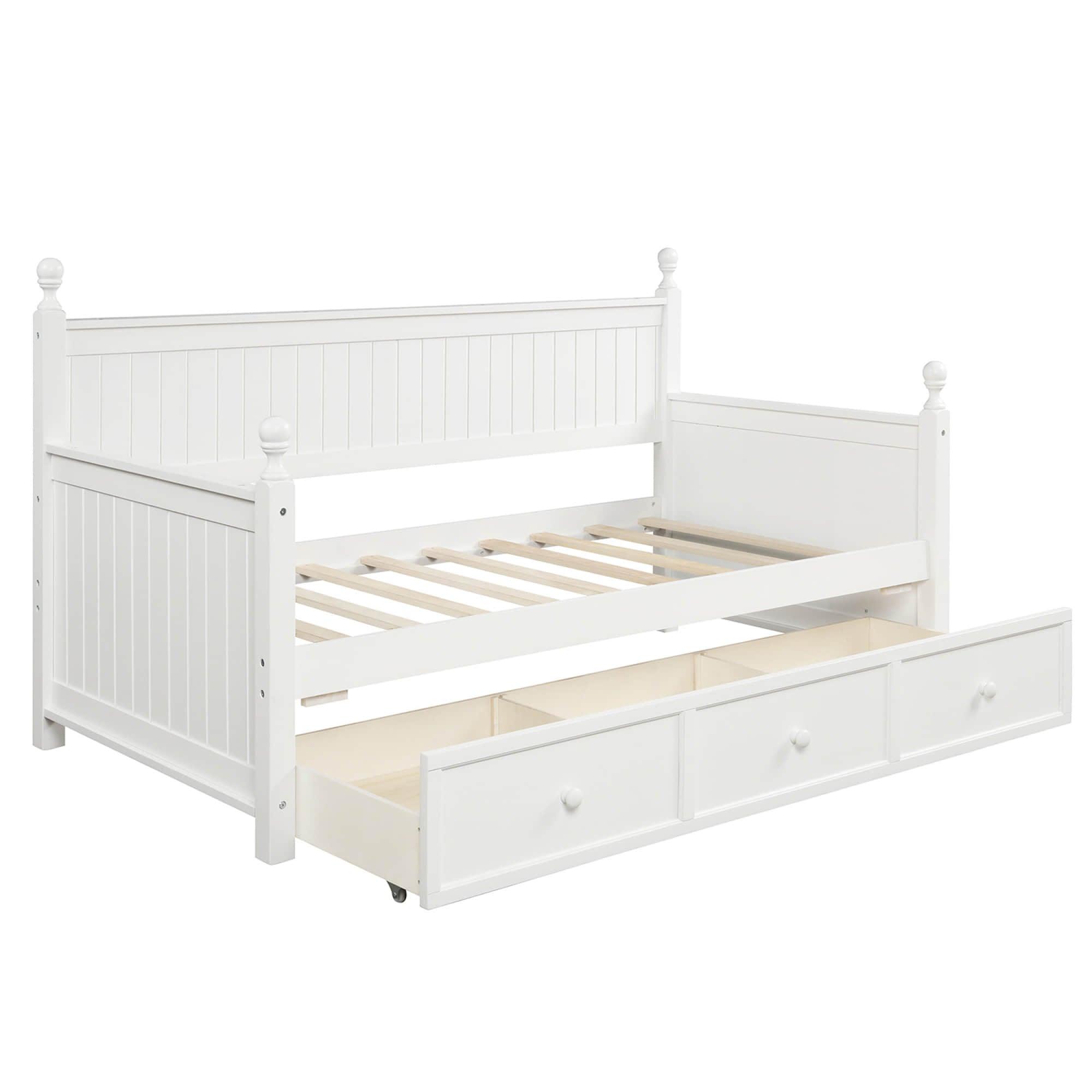 Wood Twin Daybed with Storage Drawers and Beadboard Back