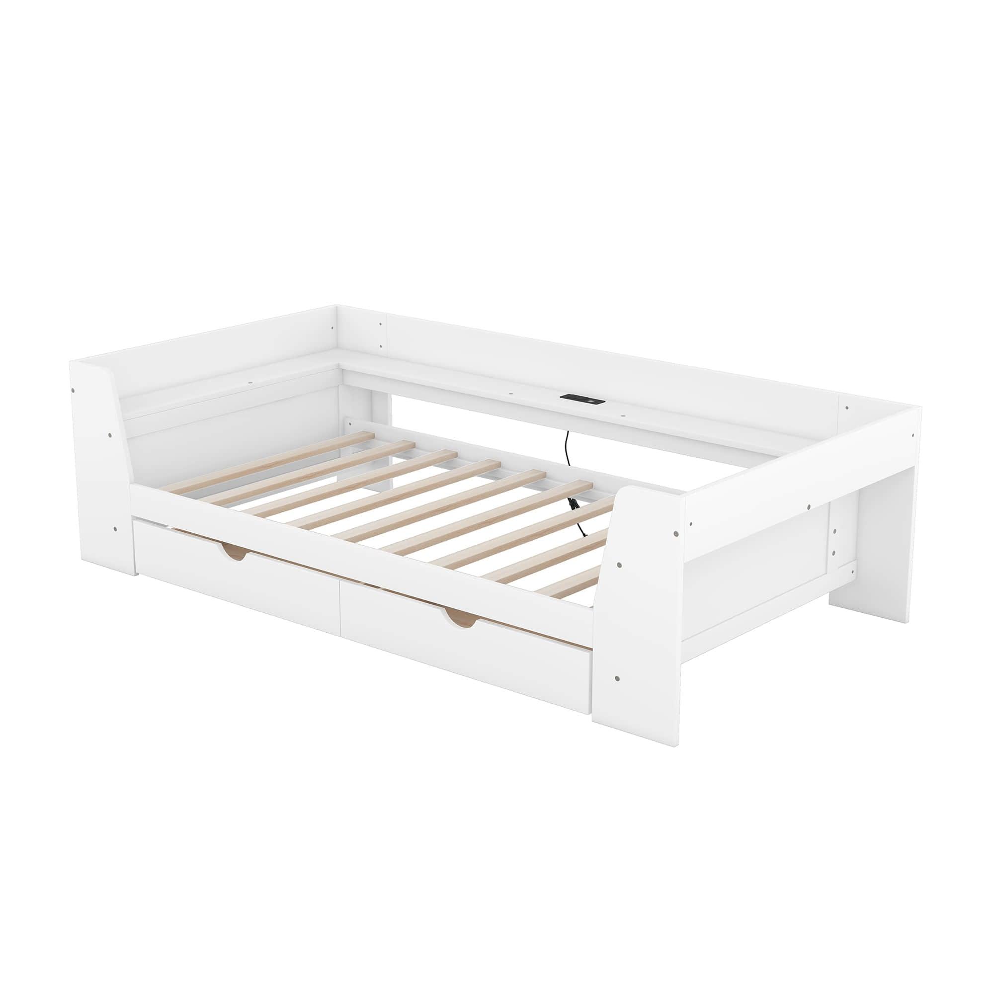 Wooden Twin Daybed with Storage and Charging Station - [Low]