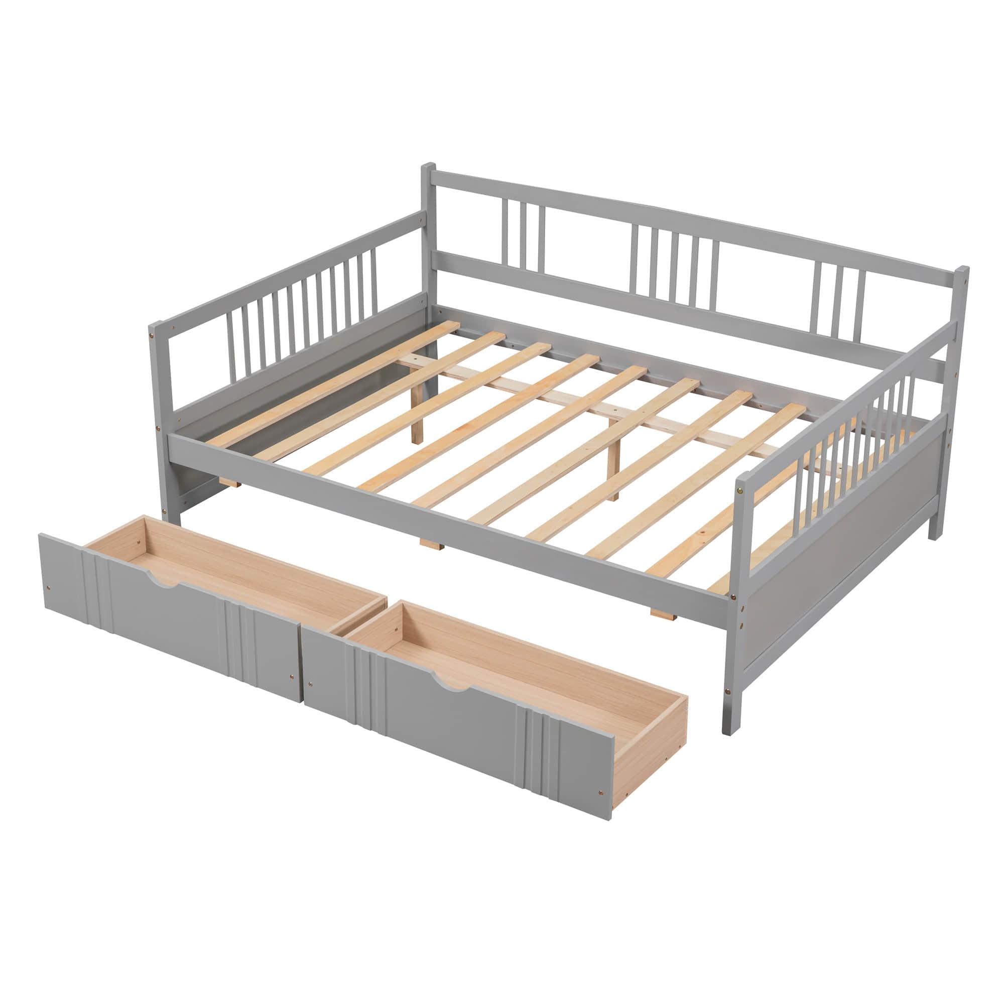 Wood Full Size Daybed with Storage Drawers and Slat Back