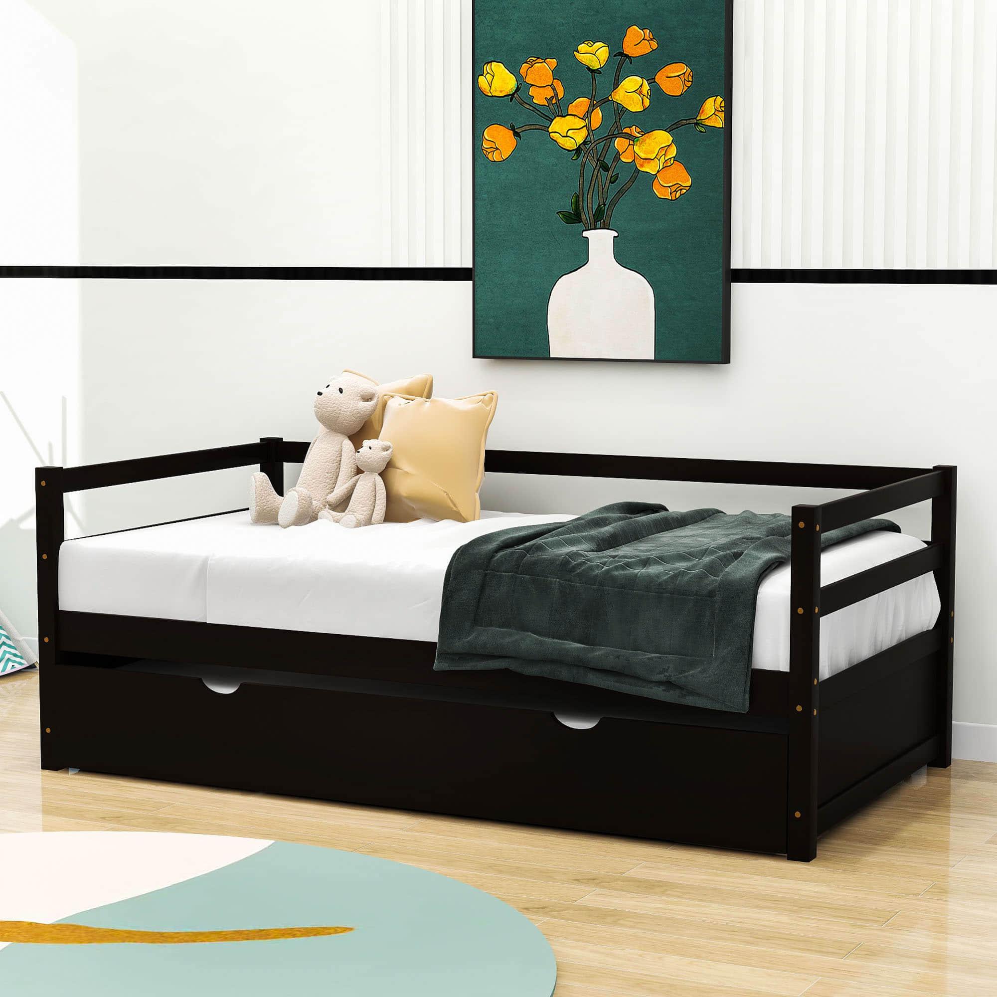 Wooden Low Twin Daybed Frame with Twin Trundle