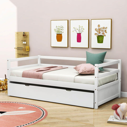 Wooden Low Twin Daybed Frame with Twin Trundle